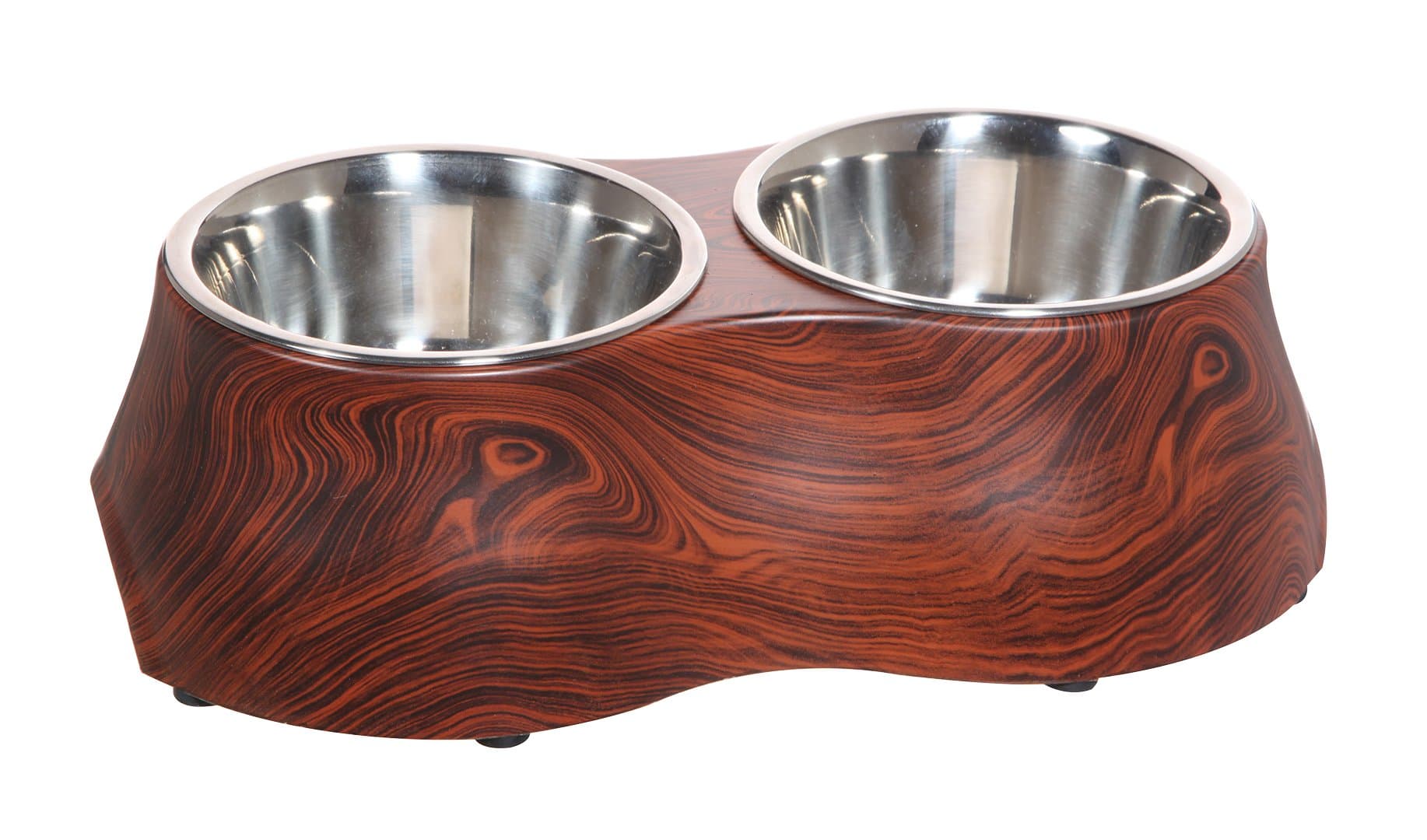 Dogit Design Faux Wood Double Dog Bowl/Diner with Stainless Steel Inserts