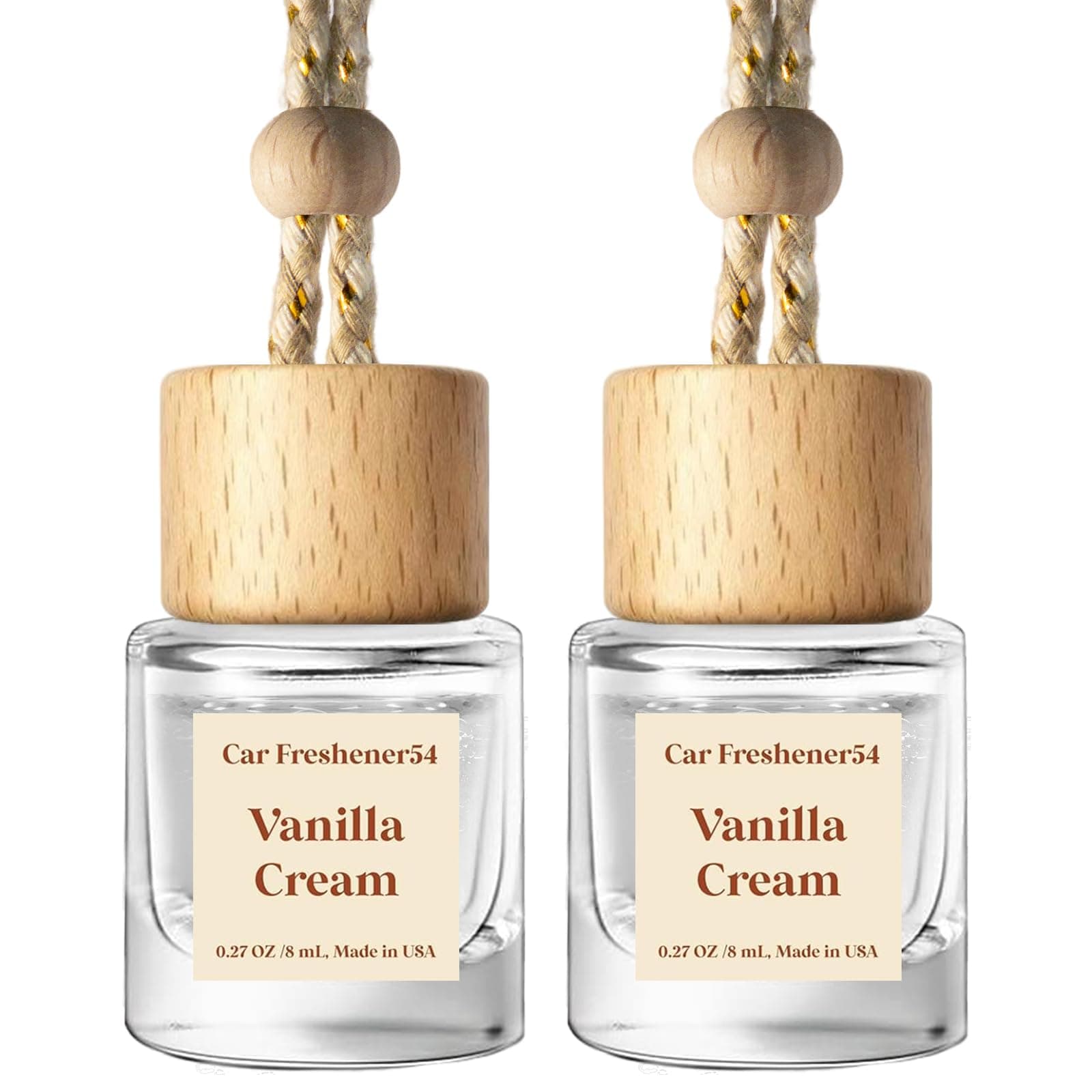 C Classy Car Air Freshener Hanging 2 Pack, Vanilla Cream Essential Oil Diffuser for Cars, Long-Lasting Fragrance, Cute Glass Bottle Car Accessories for Women & Men Gift, Made in USA