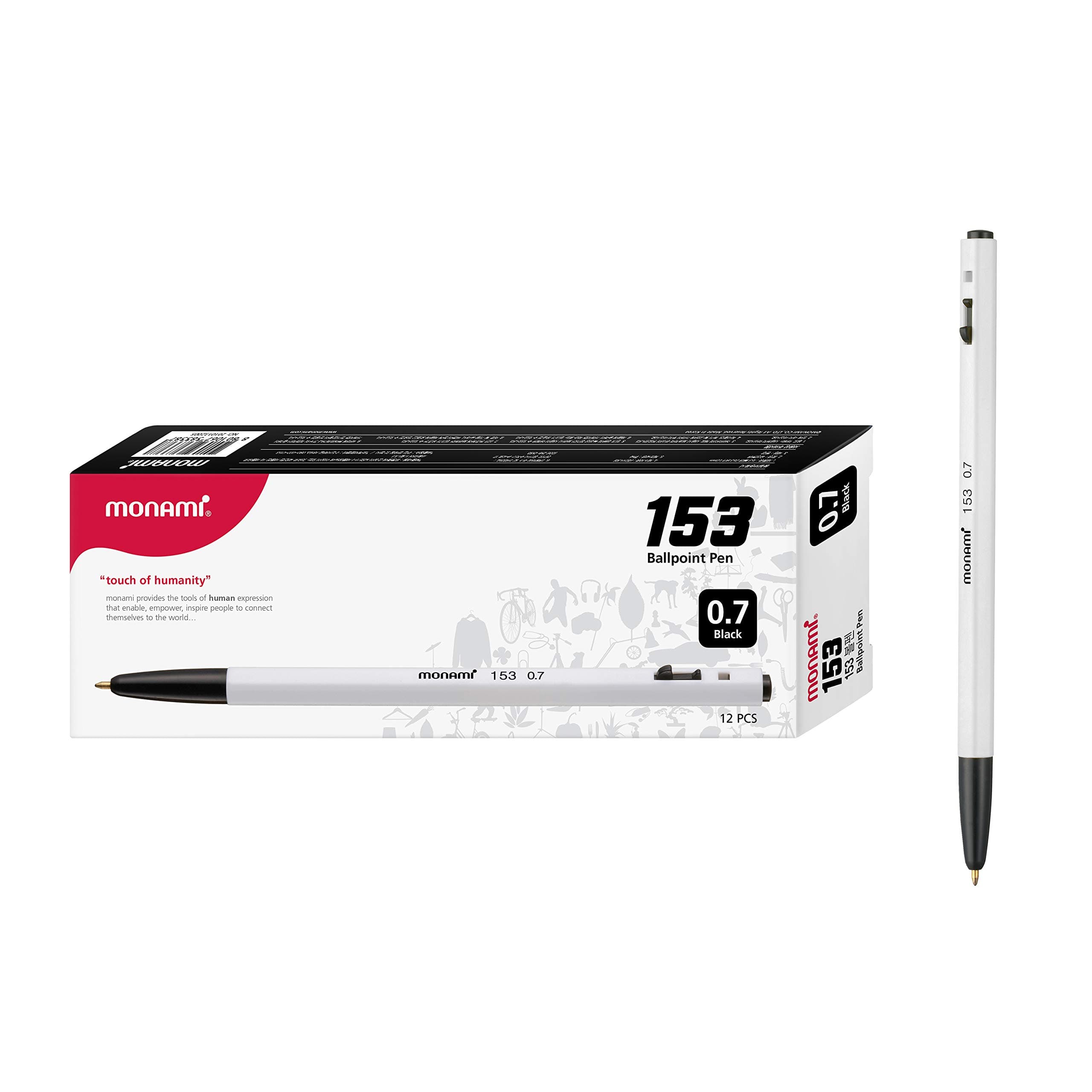 BP 153 Retractable Ballpoint Pens, Fine Point (0.7mm), Black, Pack of 12