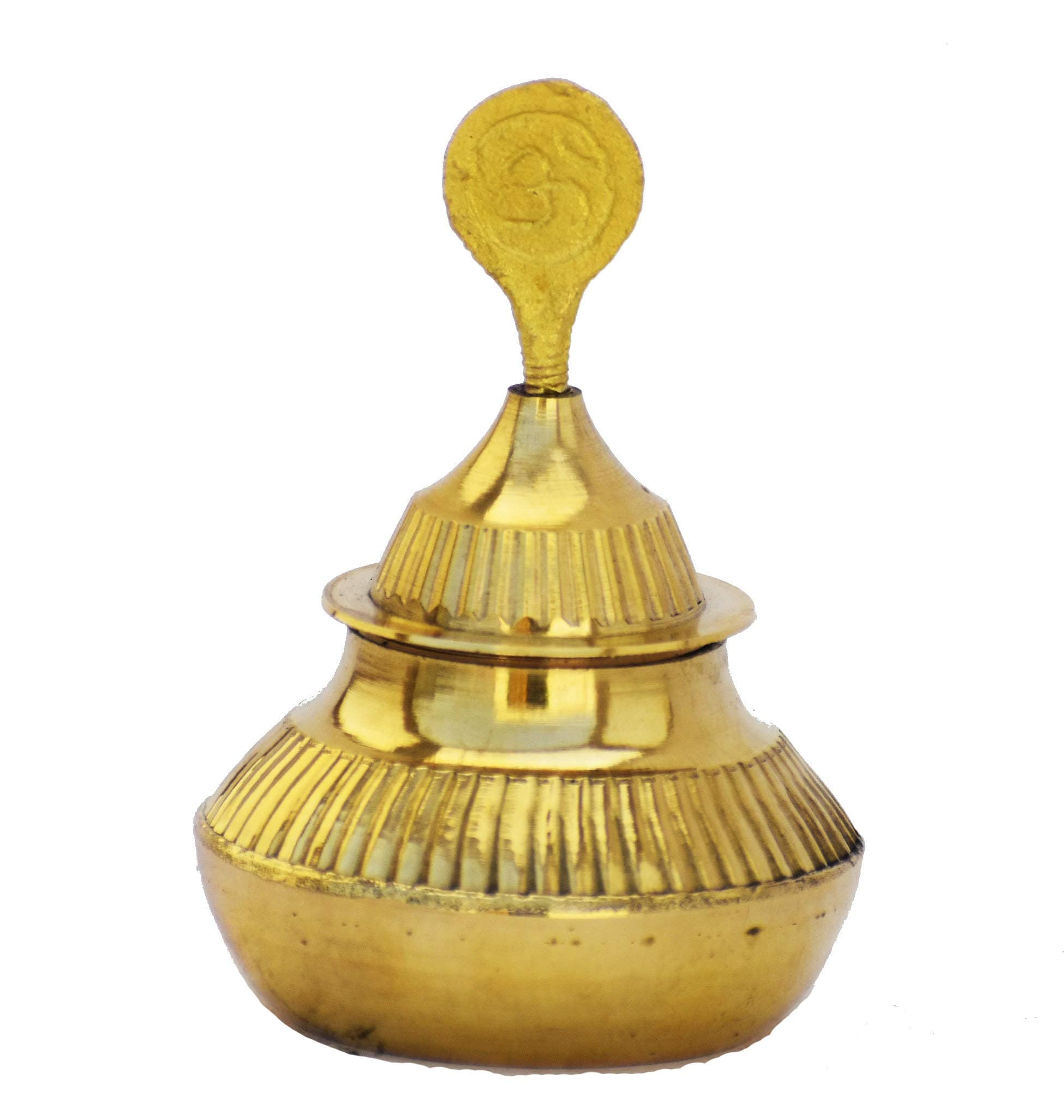 Brass Golden Round Kumkum Sindoor Box with Omm Stick for Women (Gold, 2 Inch X 2Inch X 3 Inch)
