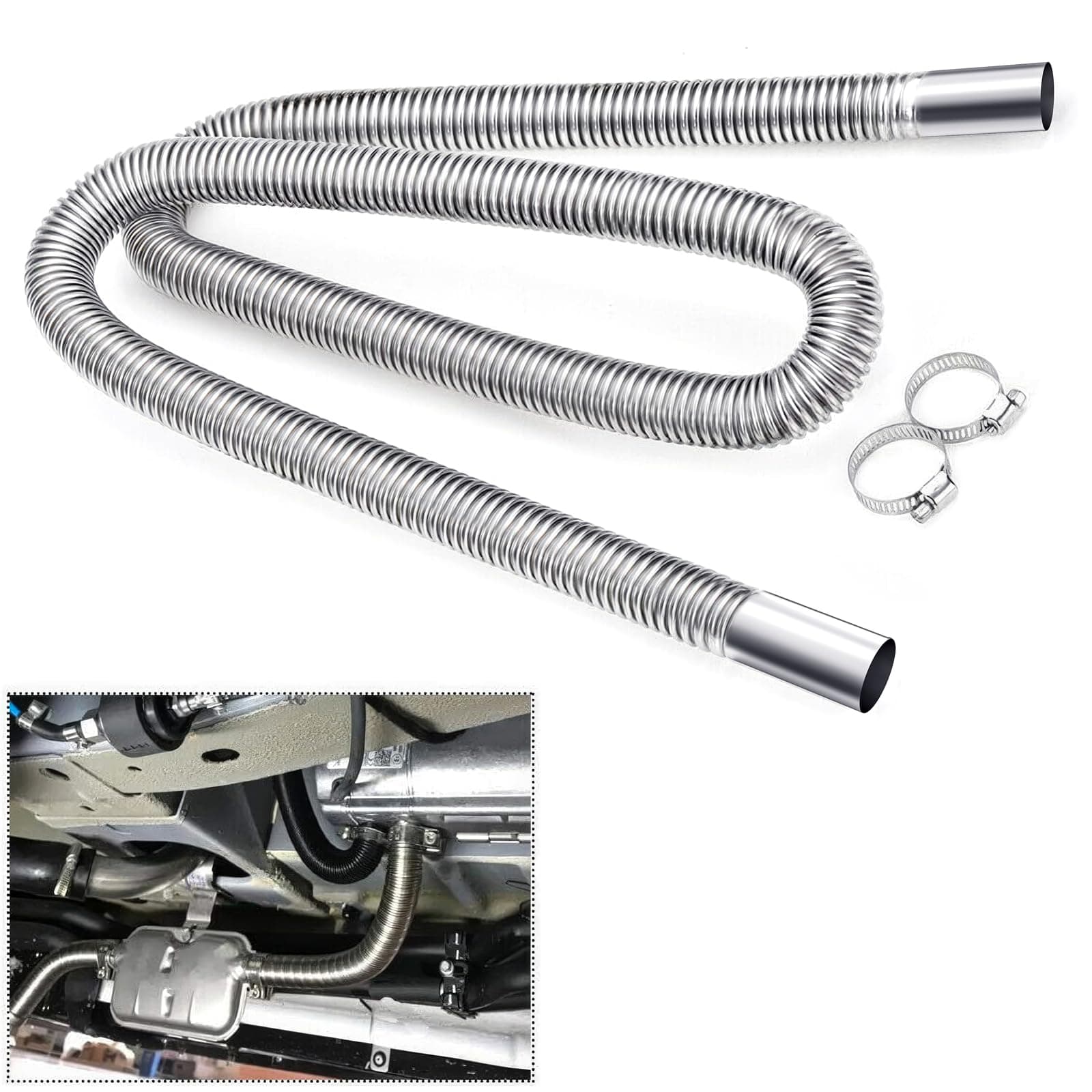 COLOR TREE 78.7inch Universal Stainless Steel Exhaust Pipe 1inch ID Parking Air Heater Tank Diesel Gas Vent Hose Length for Car Truck