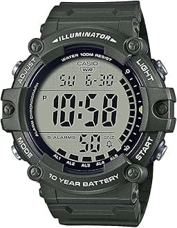 Illuminator AE1500WH Series | 10-Year Battery | LED Backlight | 5-Alarms | 1/100 Sec Stopwatch | Men's Digital Watch