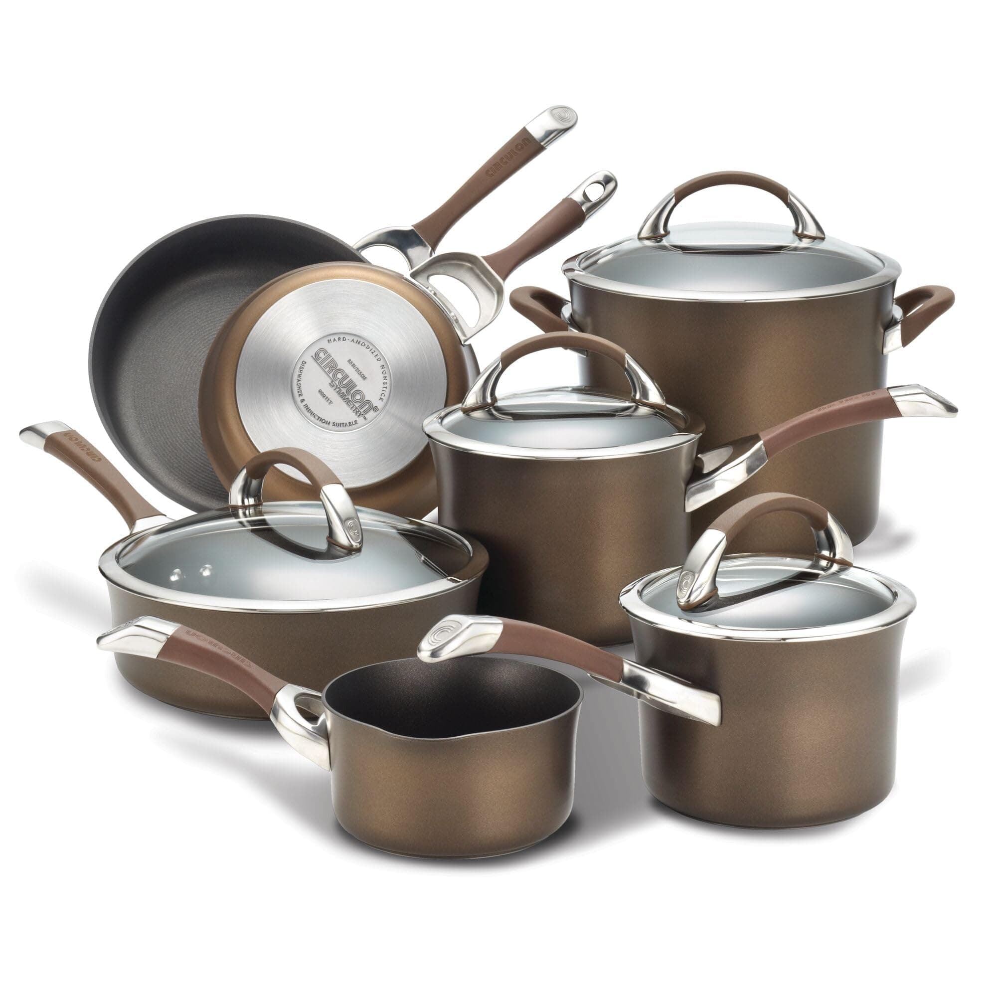Symmetry Dishwasher Safe Hard Anodized Nonstick Cookware Pots and Pans Set, 11-Piece, Chocolate