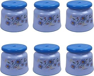 (Pack of 6) Bath Stool | Bathing Stools for Bathroom | Plastic Stool for Home Use | Sitting Stool for Kitchen | Flower Printed | Blue