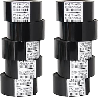 Chudeng 10 Rolls 30mm x 100m Black Thermal Transfer Ribbon Resin for Coder Printer Machine, Black Color Ribbon for Coding Machine