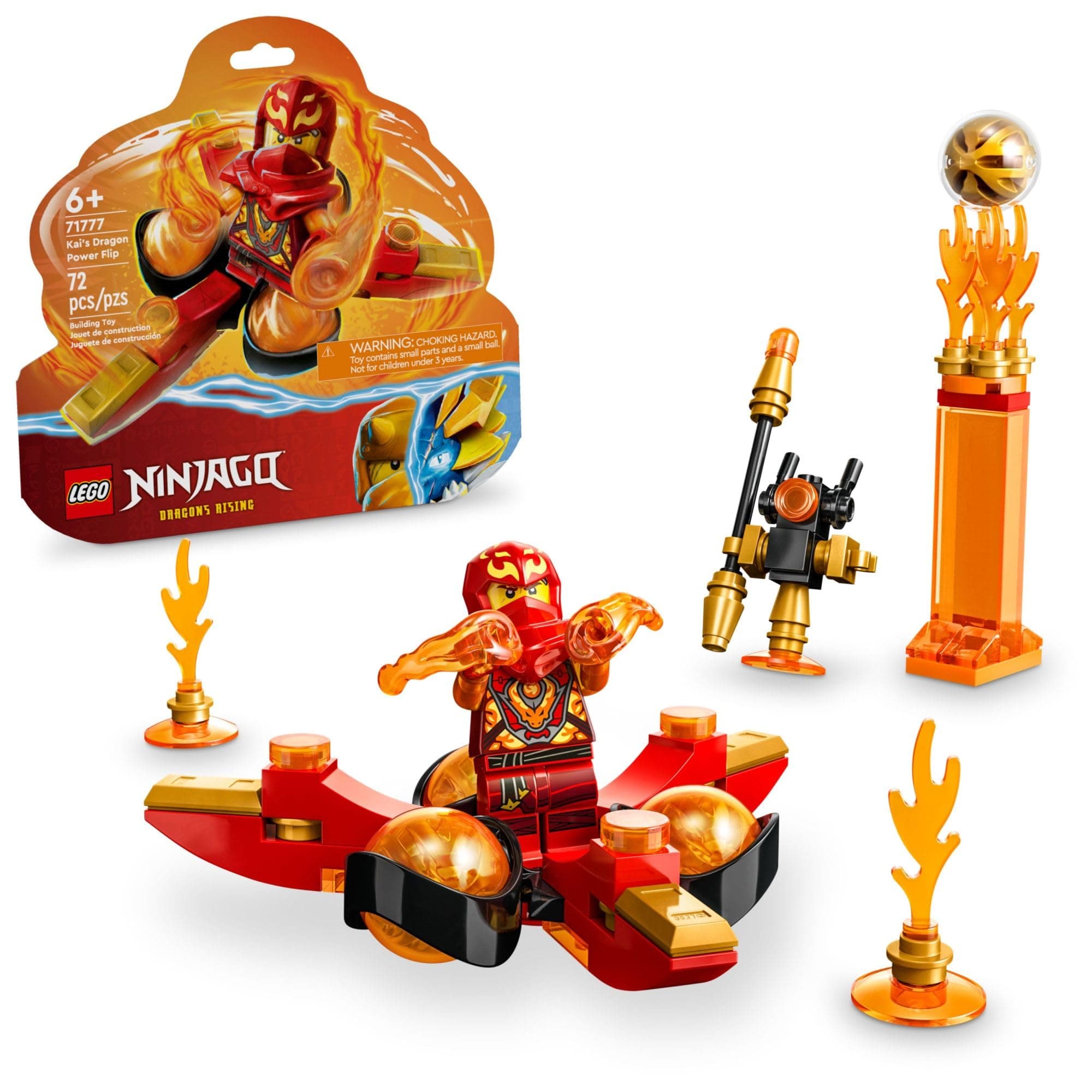 NINJAGO Kai’s Dragon Power Spinjitzu Flip 71777 Red Ninja Toy Building Set with Kai Minifigure; Gift for 6 year old Boys, Girls and Ninja Fans Who Love Buildable Action Figure Playsets
