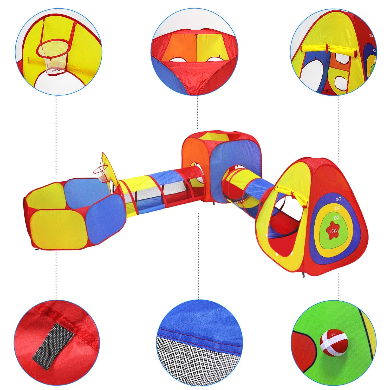 Kids Play Tents Jungle Gym w/Pop Up Tents, Tunnels, and Basketball Pit for Boys, Girls, Babies, and Toddlers with Carrying Case for Indoor & Outdoor Use (5 in 1)