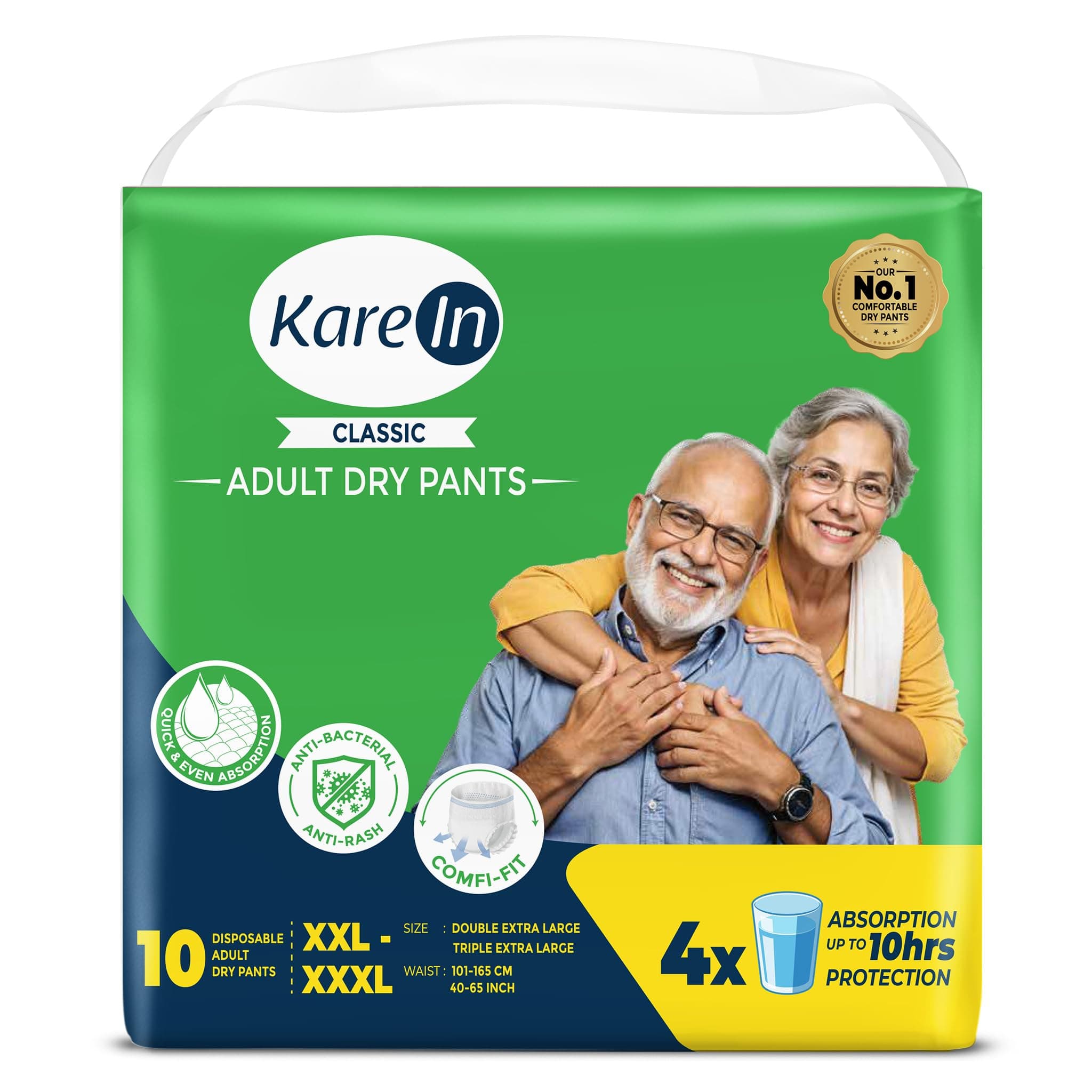 Classic Adult Diaper Pants, XXL-XXXL, 101-165 Cm (40"- 65"), 10 Count, Unisex, Leakproof, Elastic Waist, Wetness Indicator