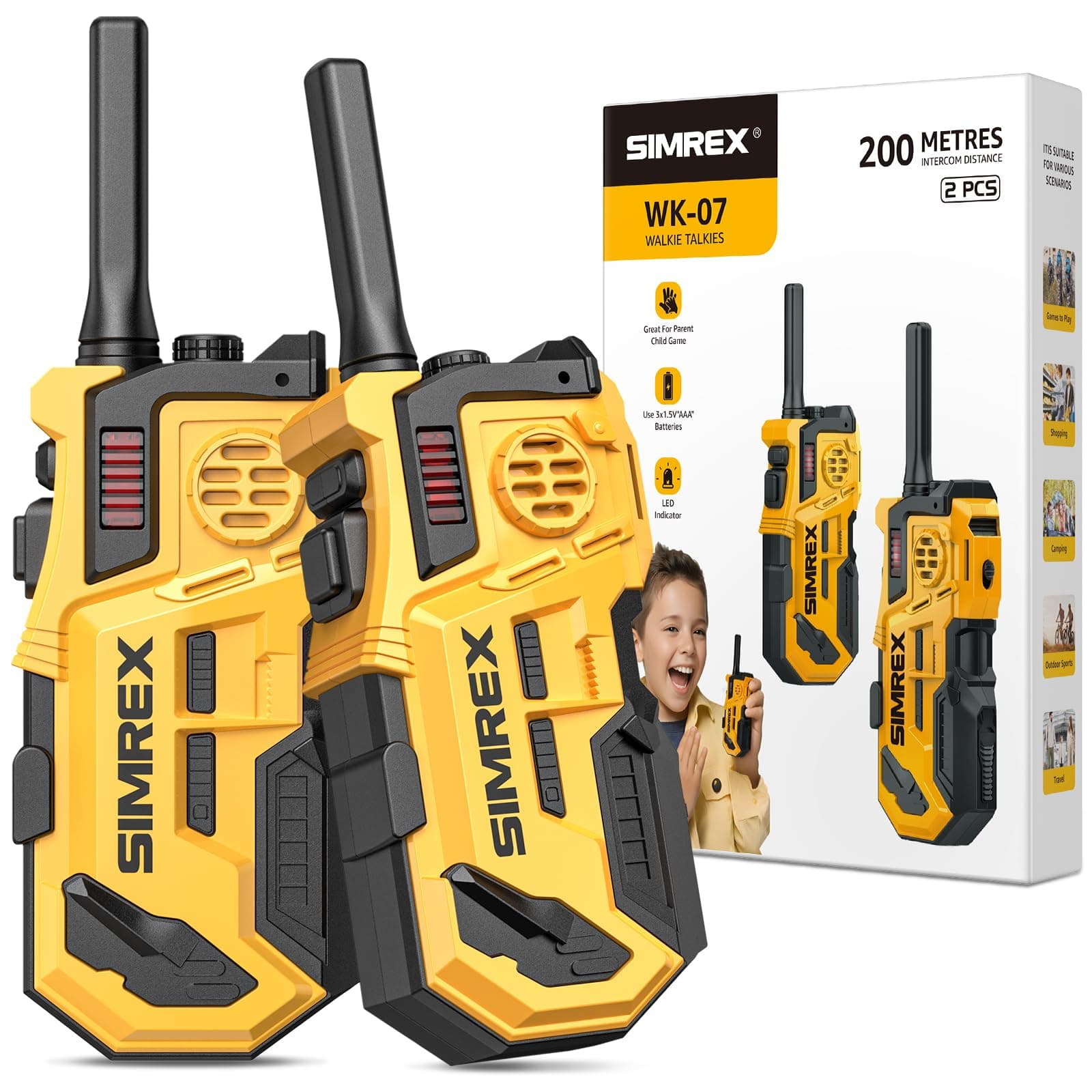 SIMREX Walkie Talkies for Kids 2 Pack, HD Radio Long Range Walkie-Talkie, Intercom, and Outdoor, Camping Walkie-Talkie, Ideal for 3-12 Years Old