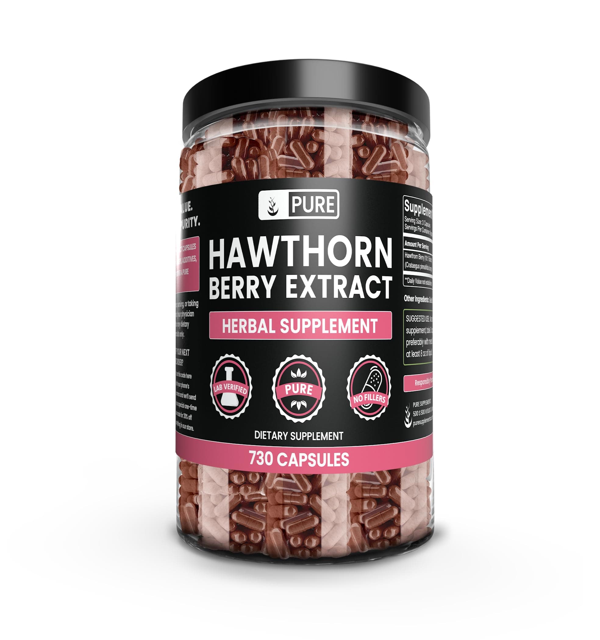 Hawthorn Berry Extract (730 Capsules) Pure & Natural, No Additives Or Fillers