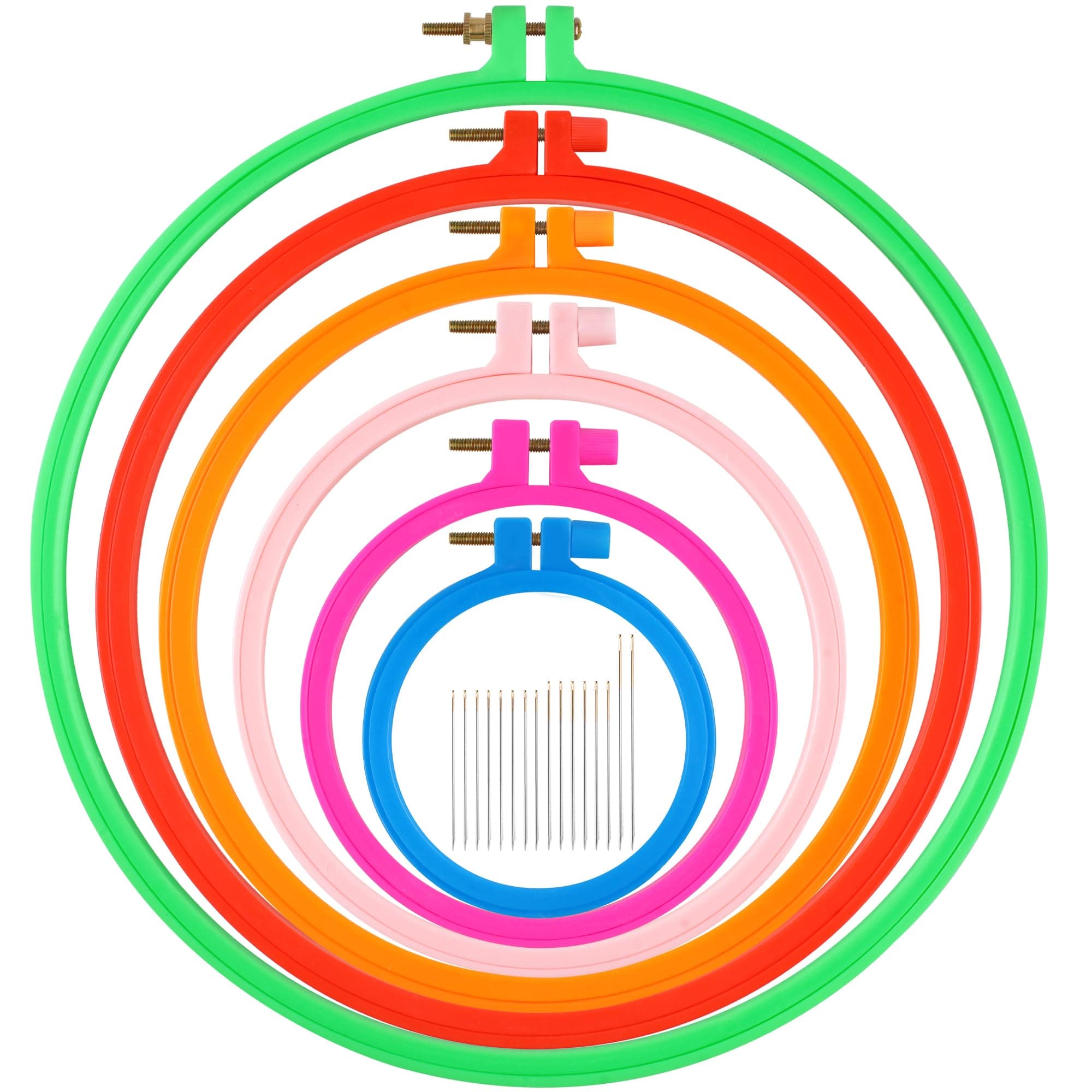 Phinus 6 Pcs Embroidery Hoop 6 Size, Round Plastic Cross Stitch Hoop with 16 Needles (3.6In to 10.7 in), Small Embroidery Hoop, Cross Stitch Hoops, Frames, Embroidery, Craft Sewing(Multicolor)