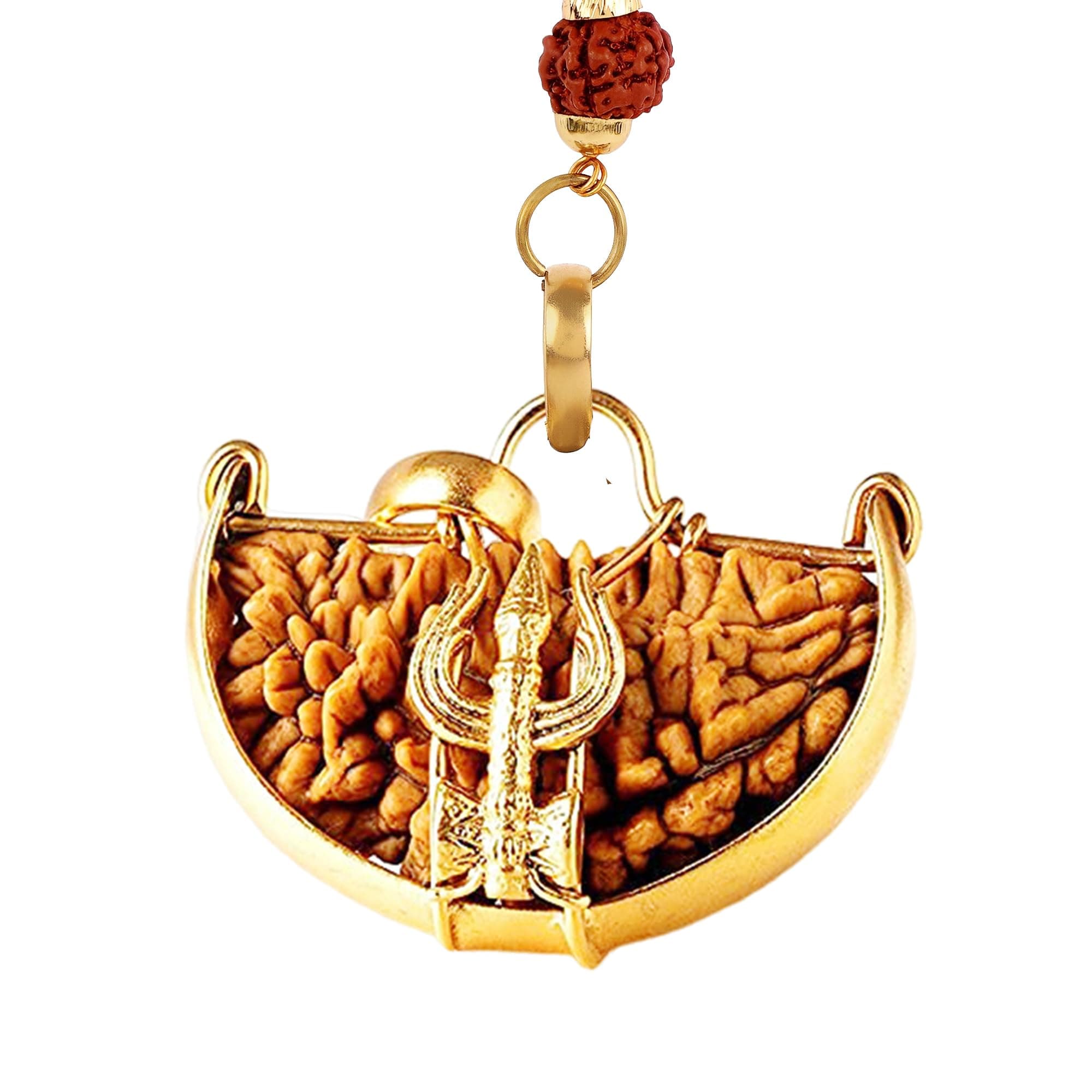 One Face Rudraksha Ek Mukhi Rudraksha Natural Lab Certified Trishul Shaped In Panch-Dhatu Pendant, Brown
