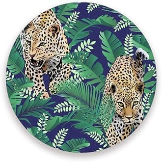 Ruchen Absorbent Drink Coasters Cheetah Leopards Palm Tropical Jungle Ceramic Mats Home Decor with Cork Backing Round Cup Mat Pad Set Single
