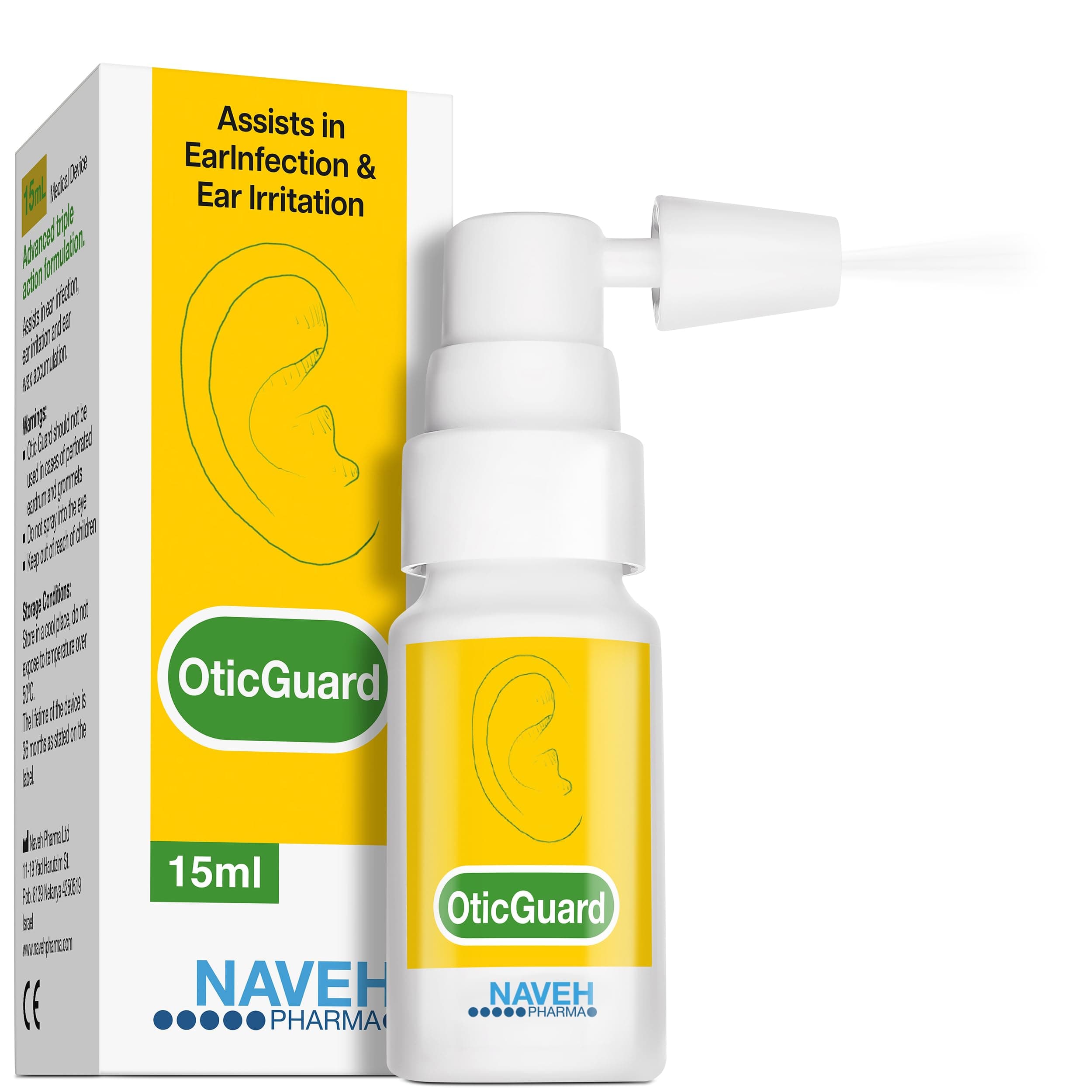 NAVEH PHARMA® Otic Guard Natural Ear Spray 3 in 1 Herbal-Oil Blend for Ear Infections & Pain, Itchy Ears Ear Wax Removal Kit Softener for Clogged Ear Relief and Swimmer’s Ear (15 ml)