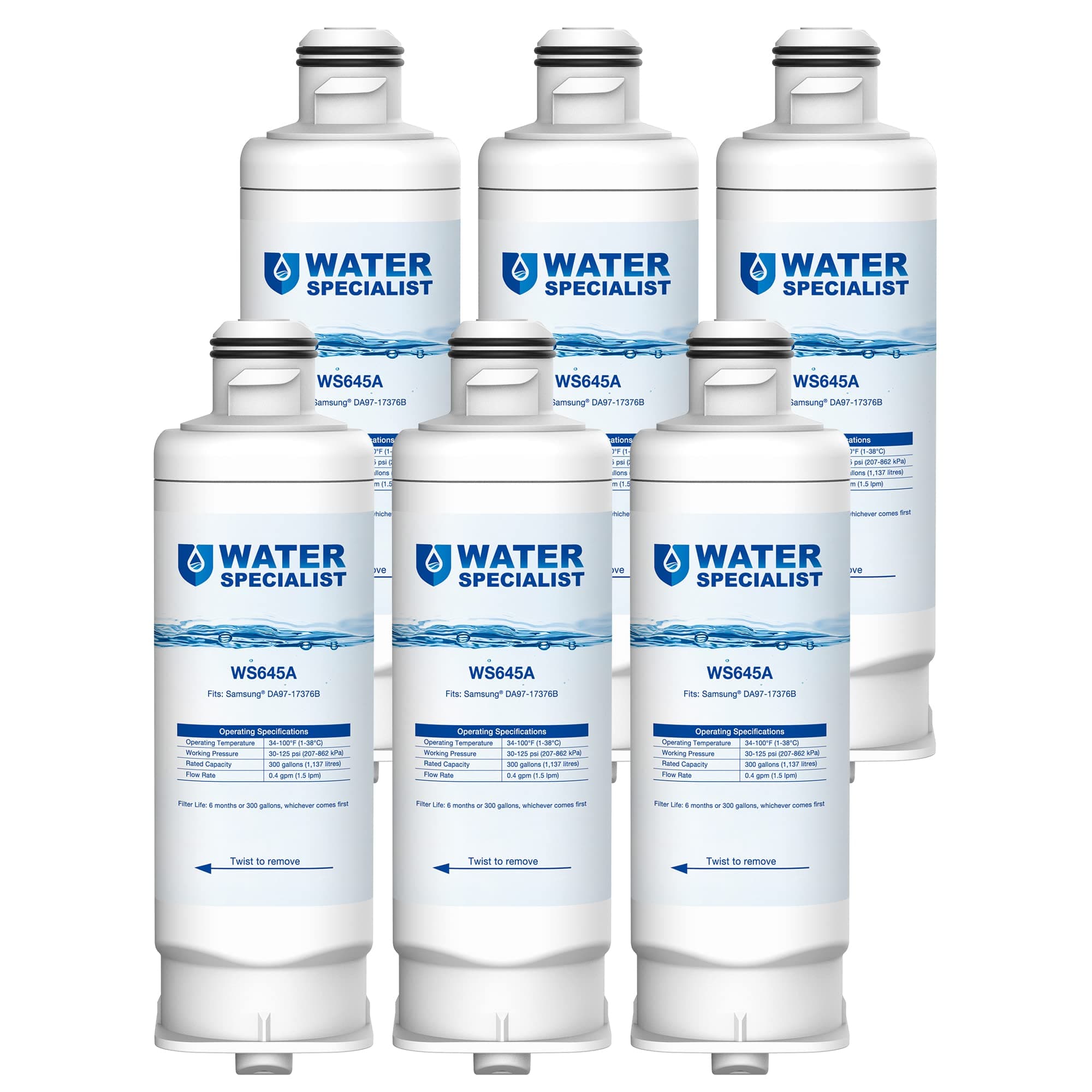 Waterspecialist DA97-17376B Replacement for Samsung HAF-QIN/EXP, HAF-QIN, DA97-08006C, RF28R7351SG, RF23M8070SR, RF23M8070SG, RF23M8090SG, RF28R7201SR, WS645A, Refrigerator Water Filter (Pack of 6)