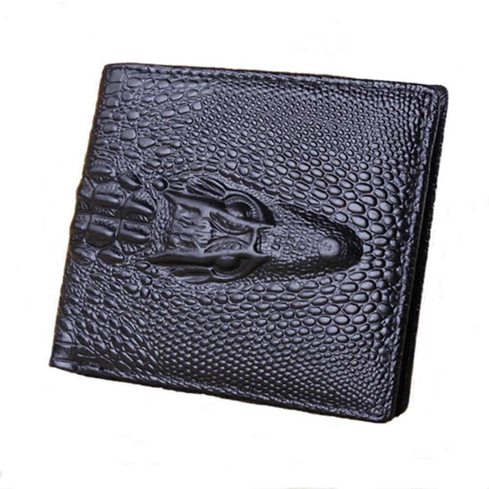 Men's 3-D Alligator Crocodile Design Leather Wallet Black