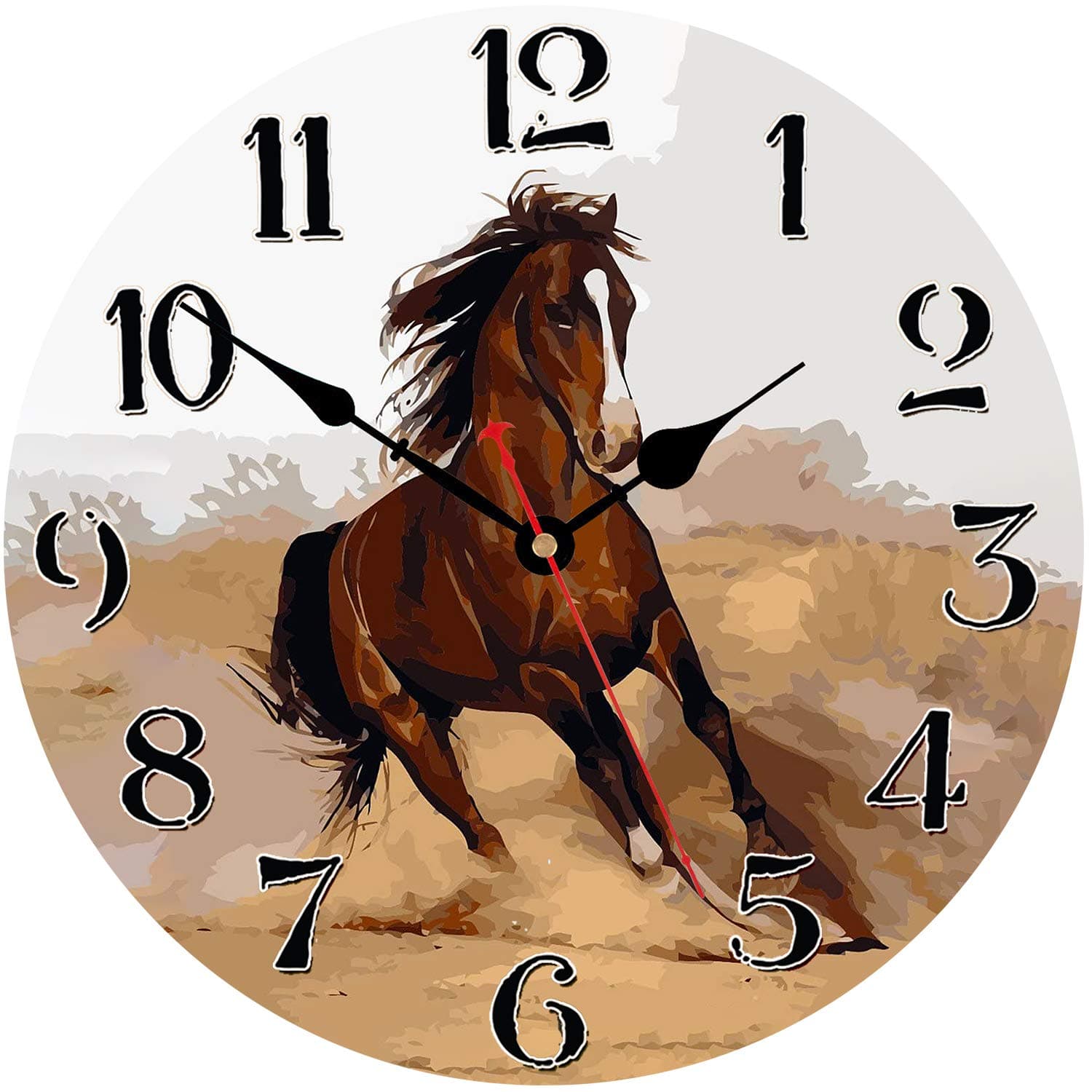 WISKALON Silent Non-Ticking Round Wall Clock 14 Inch Quality Quartz Battery Operated Wall Clock - Running Horses