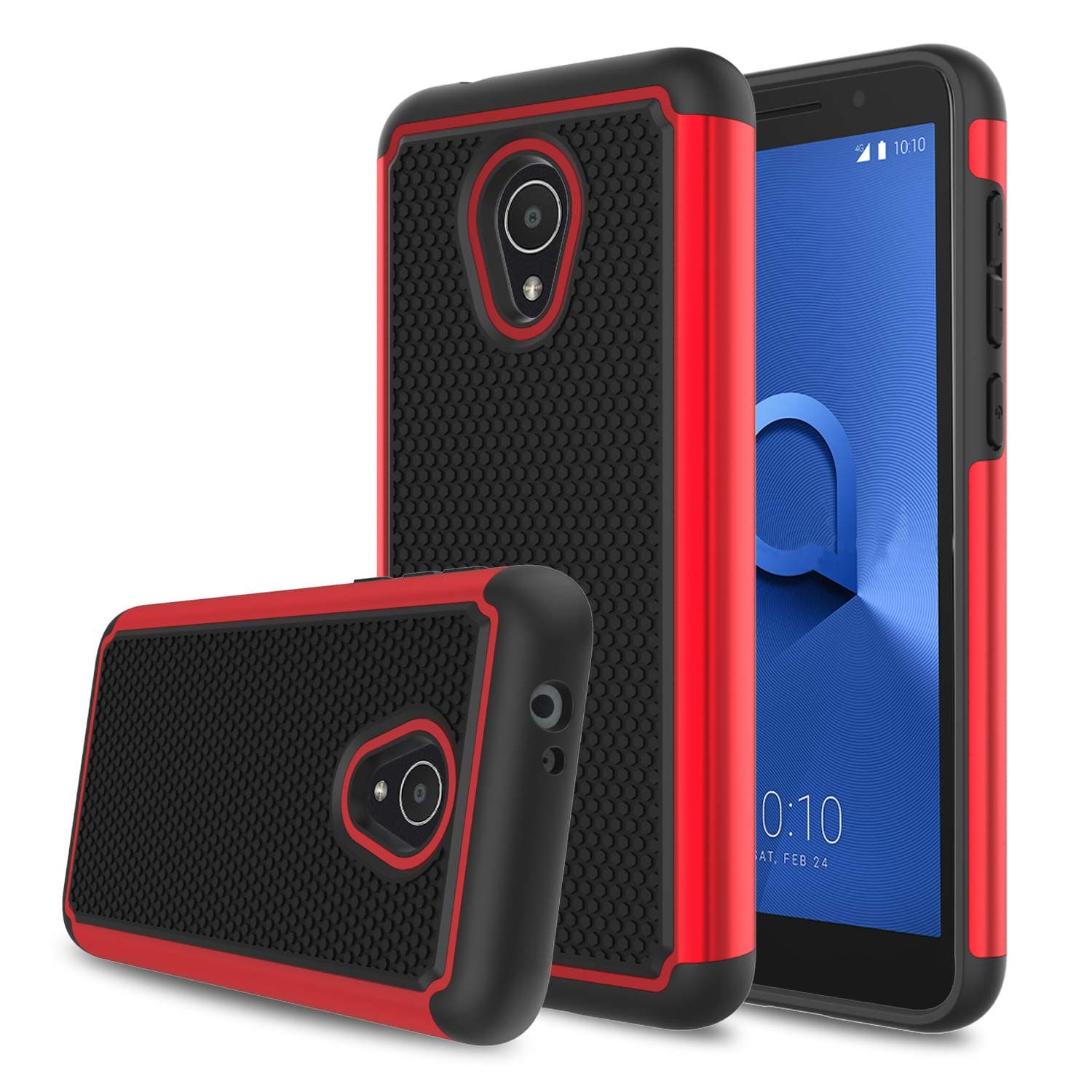 Elegant Choise Alcatel TCL LX Case(A502DL), Alcatel 1X Evolve Case, Alcatel Ideal Xtra Case, Hybrid Dual Layer Shock Absorbing Anti-Scratch Rugged Bumper Armor Defender Protective Case Cover (Red)