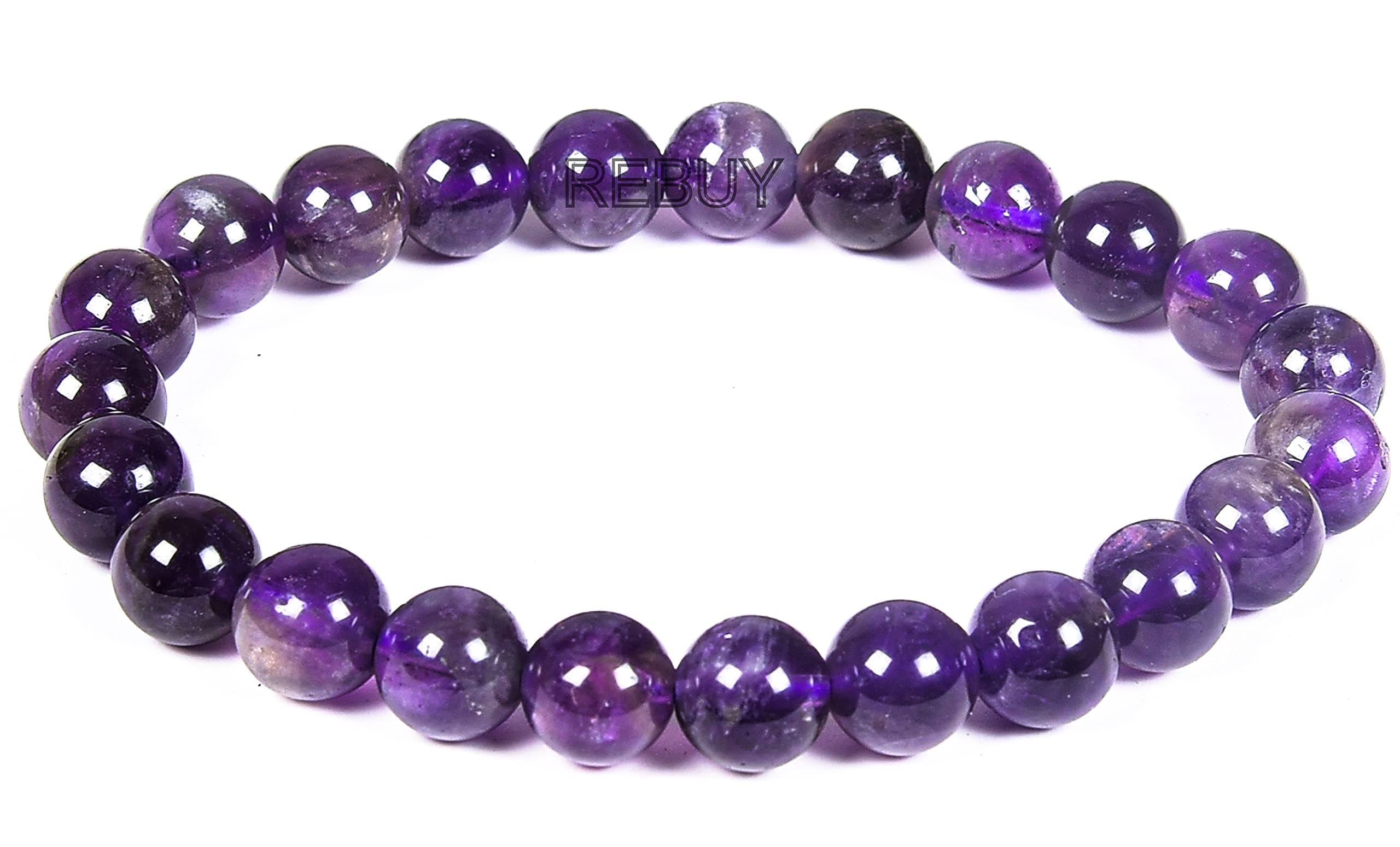 RebuyAmethyst Bracelet 8mm for Men & Women | Lab Certificate Natural Healing Crystal Gemstone for Meditation, Spiritual Energy & Protection Stone | Pack of 1