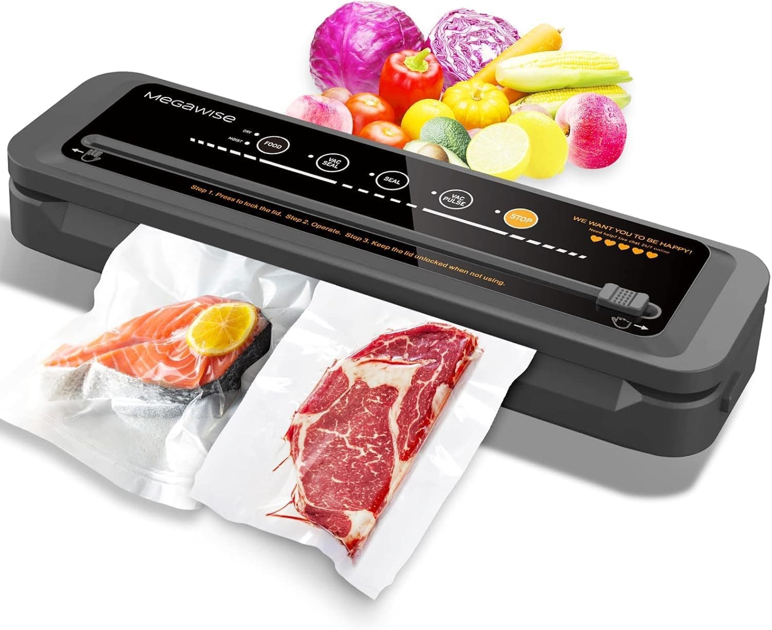 Vacuum Sealer Machine | 80kPa Suction Power| Bags and Cutter Included | Compact One-Touch Automatic Food Sealer with External Vacuum System | Dry Moist Fresh Modes for All Saving needs