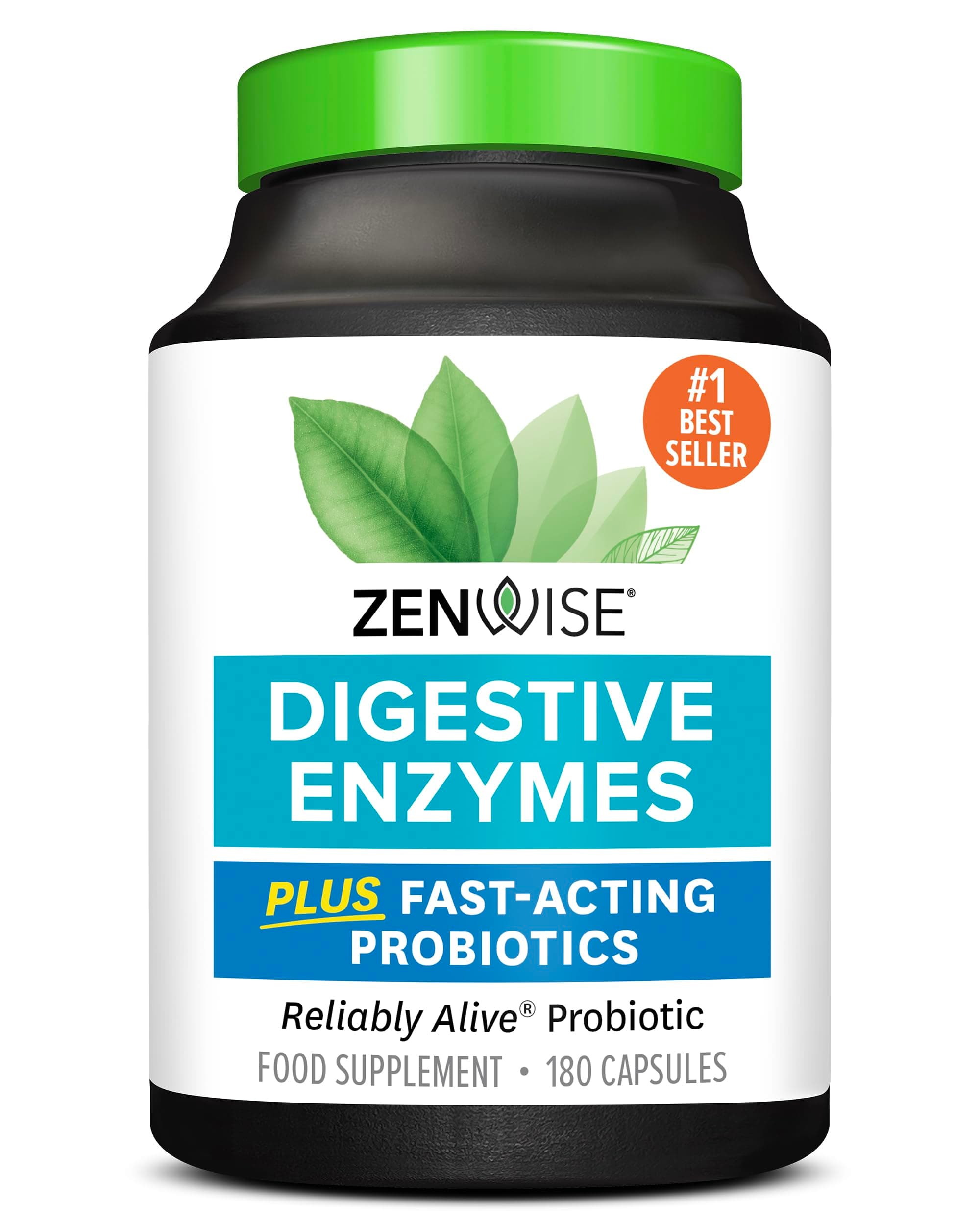Zenwise Health Digestive Enzymes + Probiotics for Gut Health and Prebiotics Fibre Supplements for Digestion - 180 Count