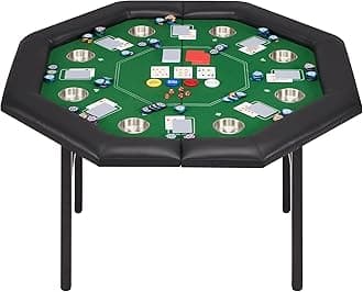 ECOTOUGE 8-Player Poker Table Foldable, Casino Leisure Gaming Table with Padded Rails & Stainless Steel Cup Holders, Folding Octagon Texas Holdem Poker Table for Blackjack, Easy Assembly
