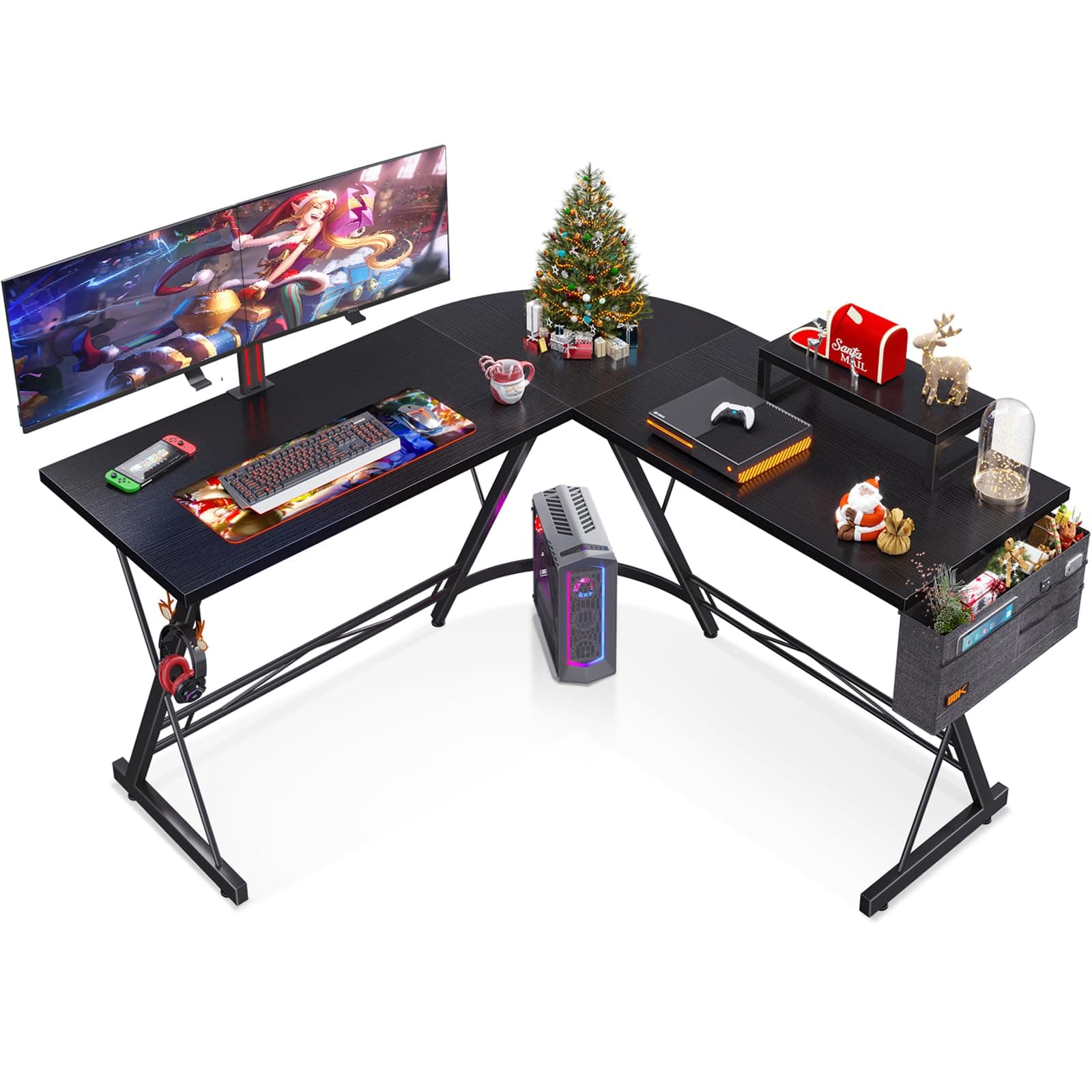 Casaottima L Shaped Gaming Desk, Home Office Desk with Round Corner, Computer Desk with Large Monitor Stand Desk Workstation, 51 inches