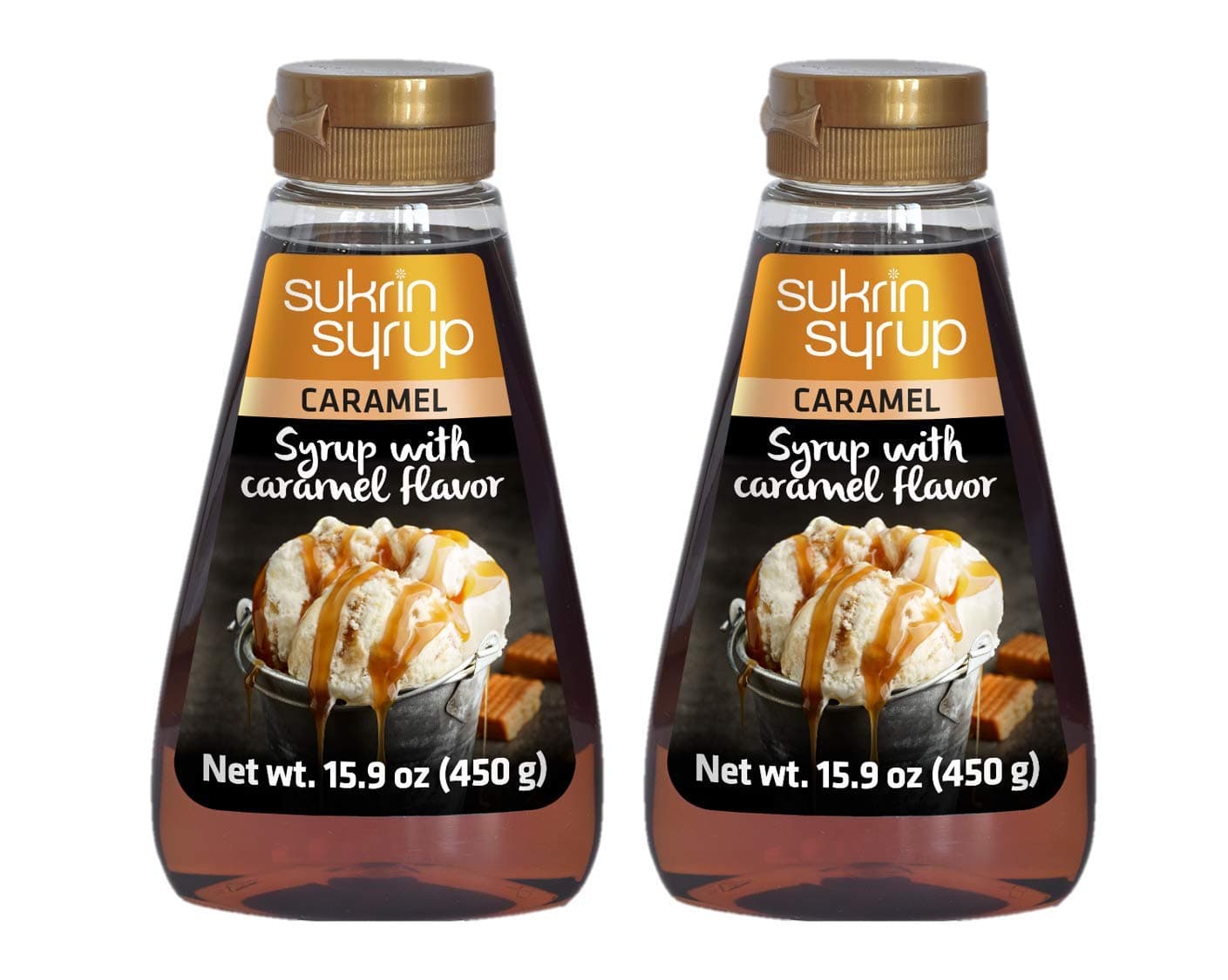 Sukrin Sugar Free Caramel Syrup - with Fiber, Erythritol and Stevia, Gluten-free, Keto and Low Carb Sweetener, Vegan, Desserts and Breakfast, Pancakes, Waffles, Granola, Coffee, Tea, Non-GMO, 450g (2-pack)