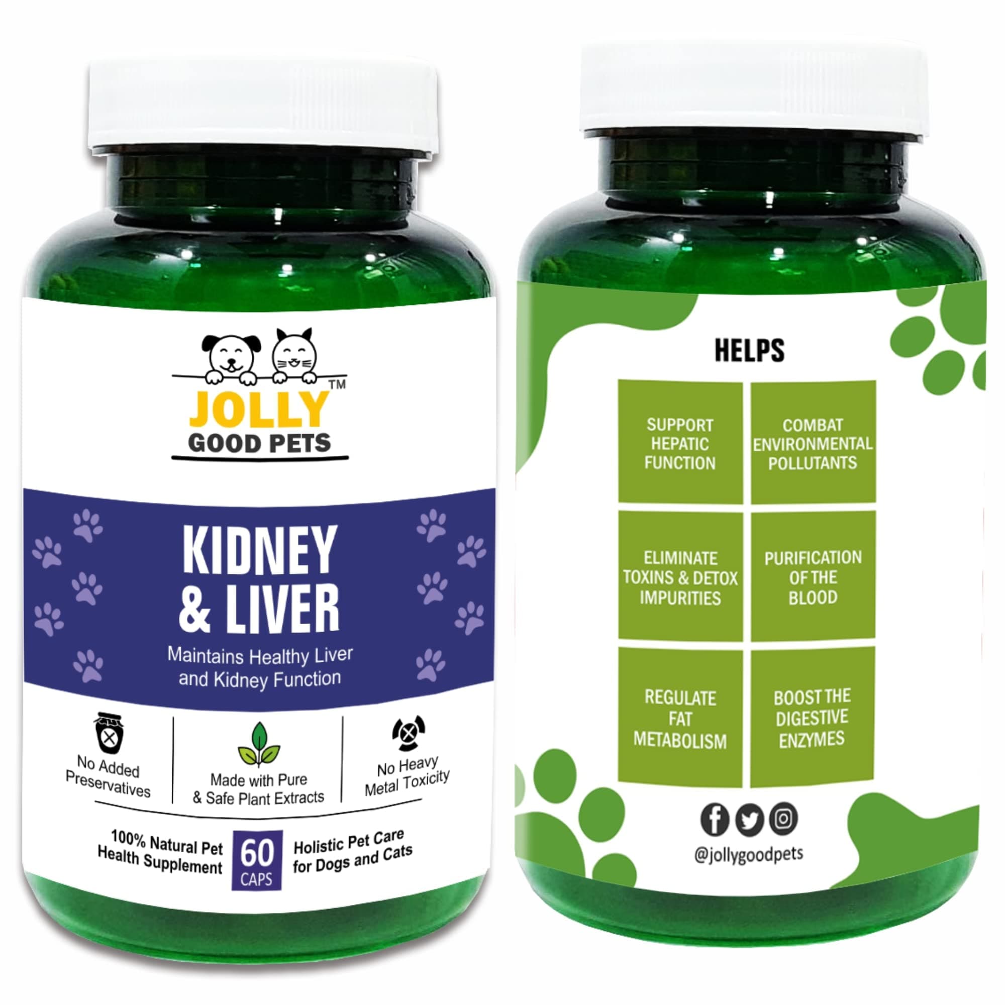 Kidney & Liver Support Supplement for Dogs & Cats I 100% Plant-Based I Improves Hepatic Function I 60 Capsules