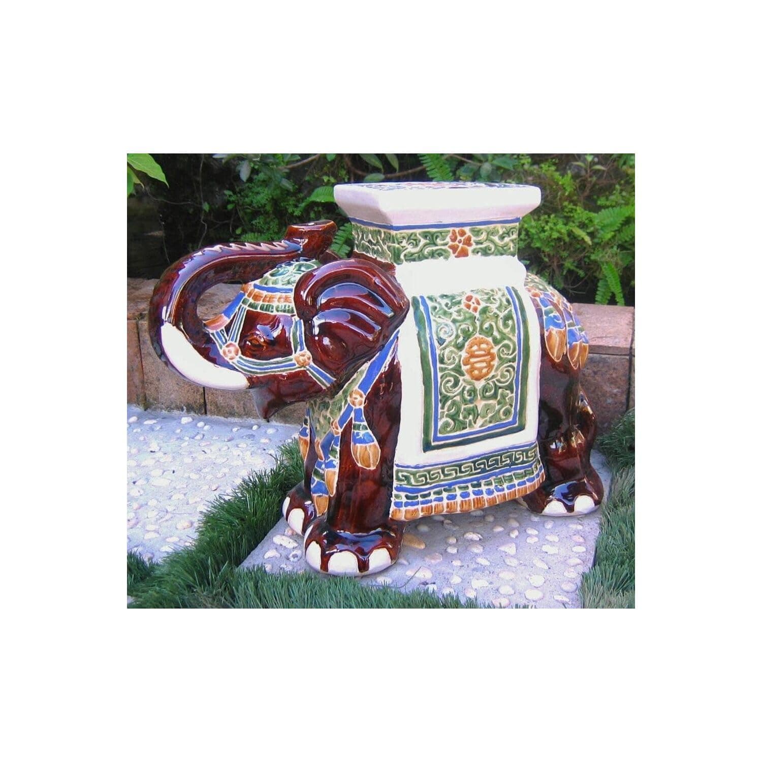 International Caravan Furniture Piece Large Porcelain Elephant Stool
