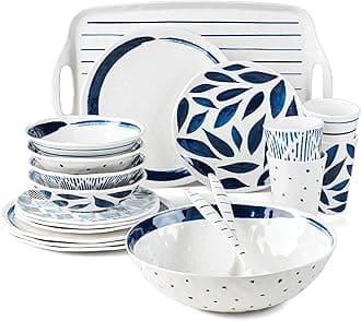 LenoxBlue Bay Melamine 20-Piece Dinnerware Set, 13.35 LB, 0