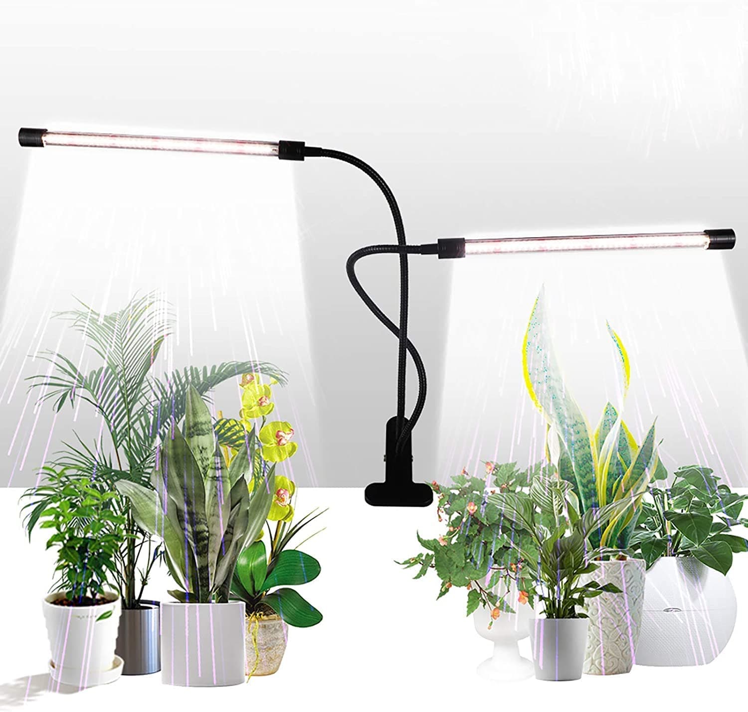 GHodec Grow Light,Sunlight White 50W 84 LED Dual Head Clip Plant Lights for Indoor Plants, 4/8/12H Timer & 5 Dimmable Levels
