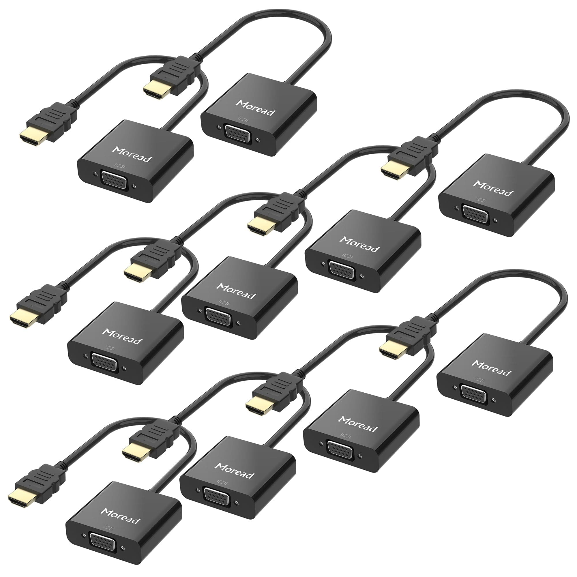 Gold-Plated Active HDMI to VGA Adapter, 10 Pack, Male to Female with Micro USB Power Cable & 3.5mm Audio Port Cable for PS4, MacBook Pro, Mac mini, Apple TV