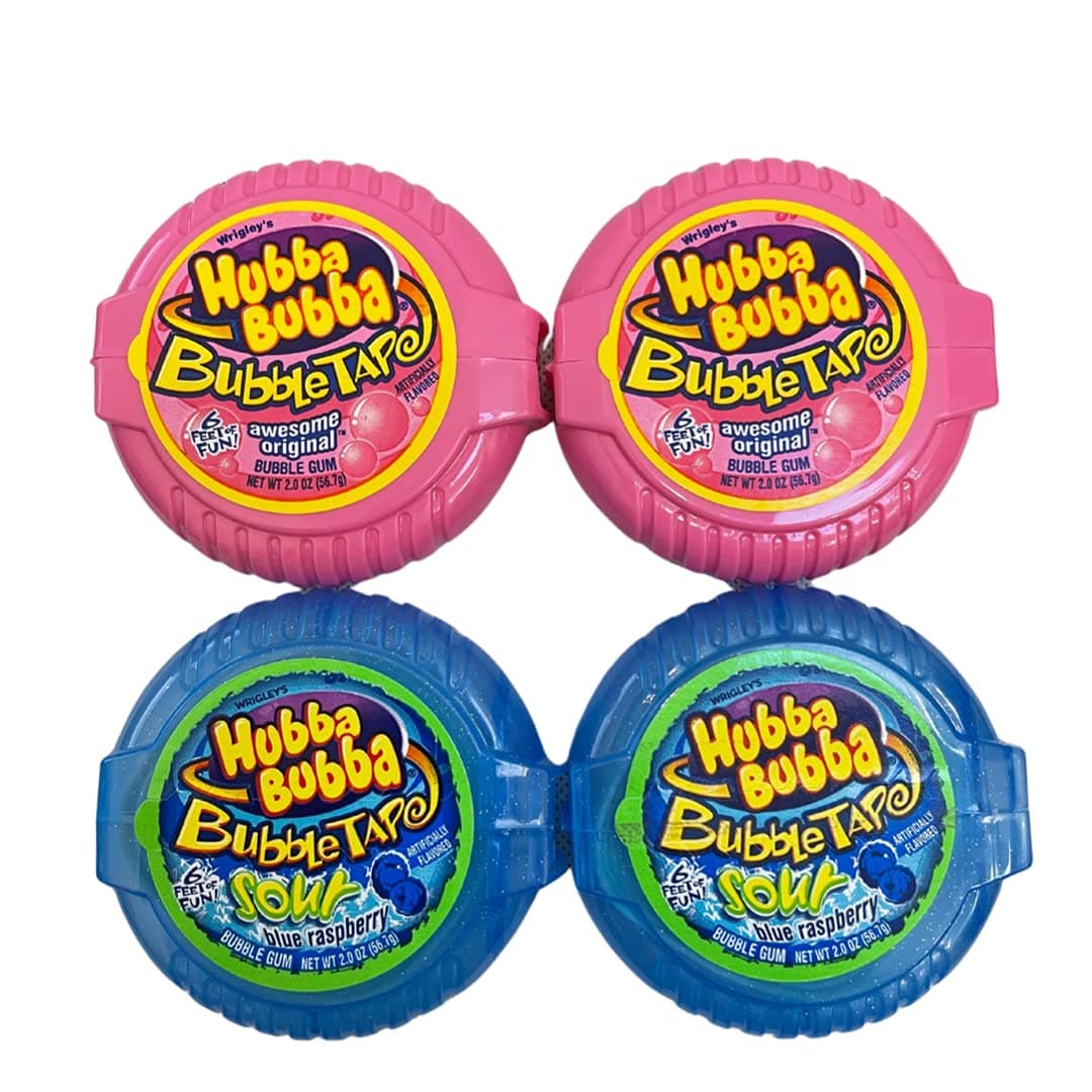 Original Bubble Tape and Sour Blue Raspberry Bundle | 6 Feet of Gum Each 2 Flavor Pack 4 Total Ounce (Pack 4)