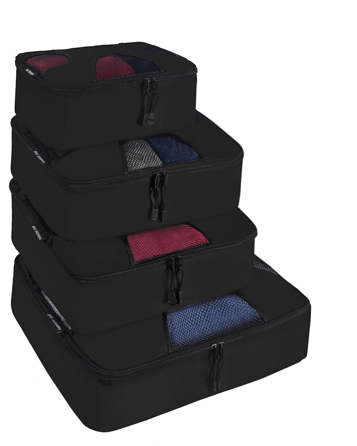 Deep Packing Cubes 4pcs Value Set - #1 X-Large(For Clothings) - 1 Large & 1 Medium & 1 Small (for Toiletry and Makeup)+ Bonus Shoe Bag Black Travel Organizer