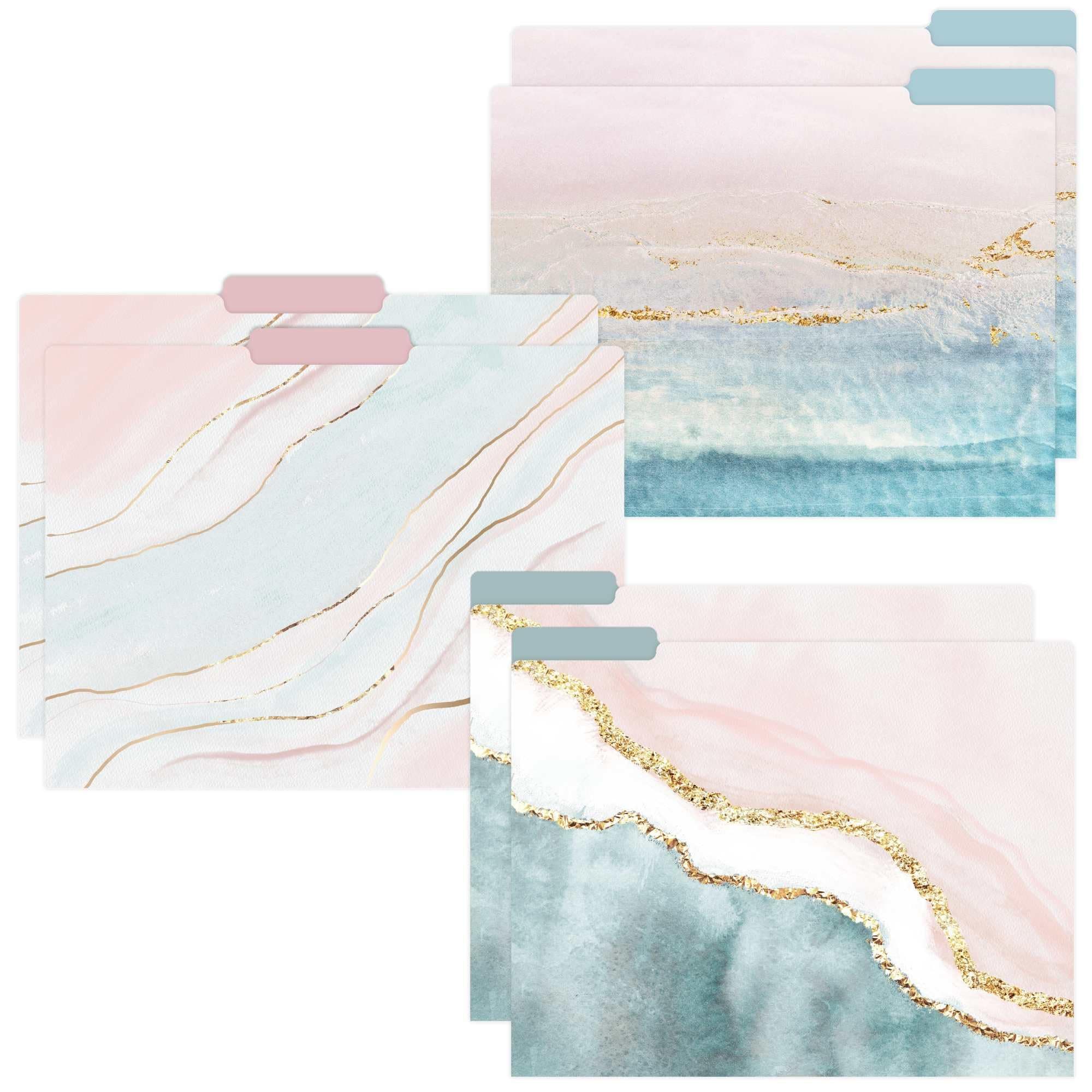 bloom daily planners Decorative File Folders - Set of Six Letter Size (8.5” x 11”) Organizers, 1/3 Cut Tabs - Assorted Designs - Ethereal Marble