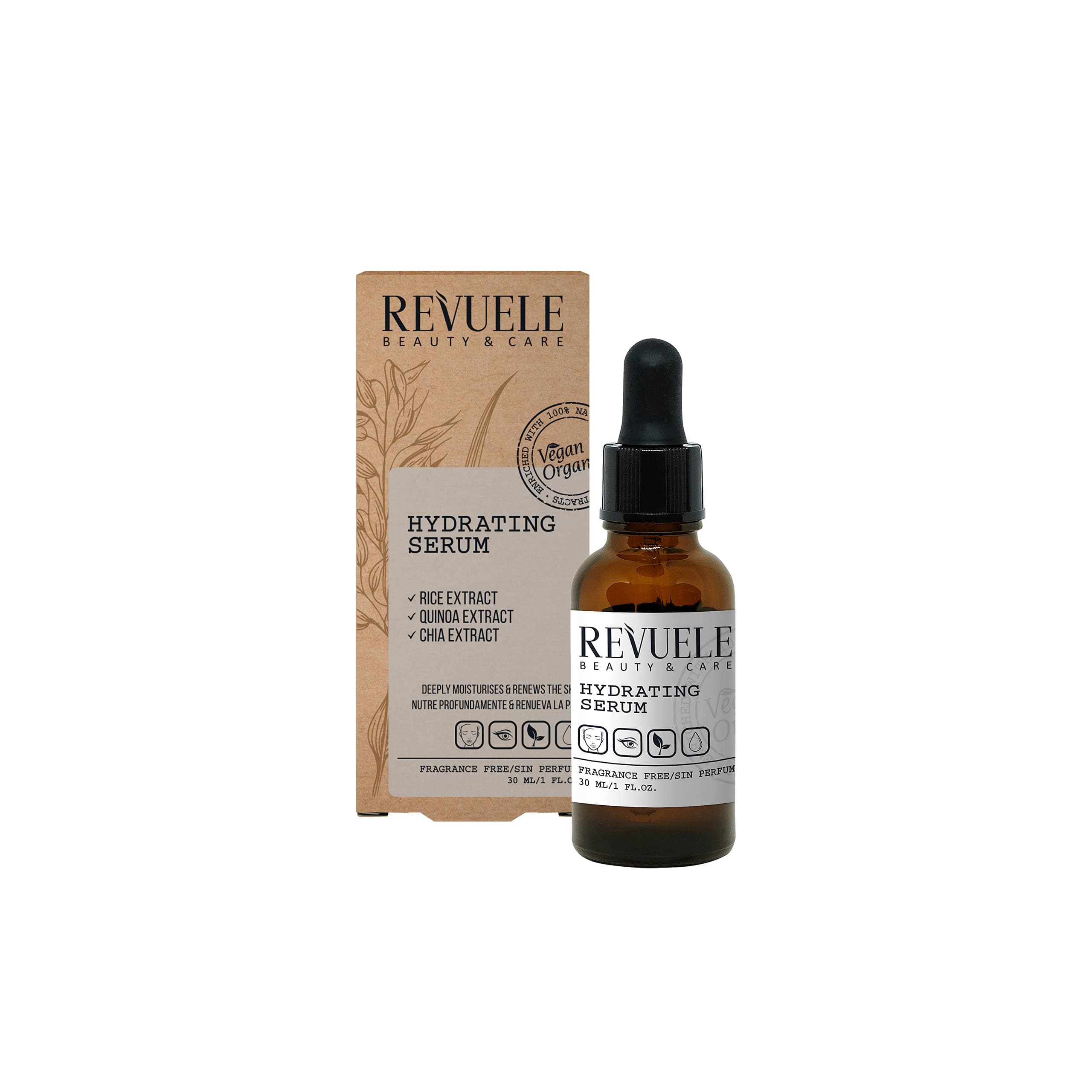 Revuele V&O Face Serum, Organic Hydrating Serum, Face Care Serum, Day and Night Serum, Skin Care, Daily Routine, 100% VEGAN Anti-Aging Ingredients, Skin Brightening Hydrating and Moisturising Serum