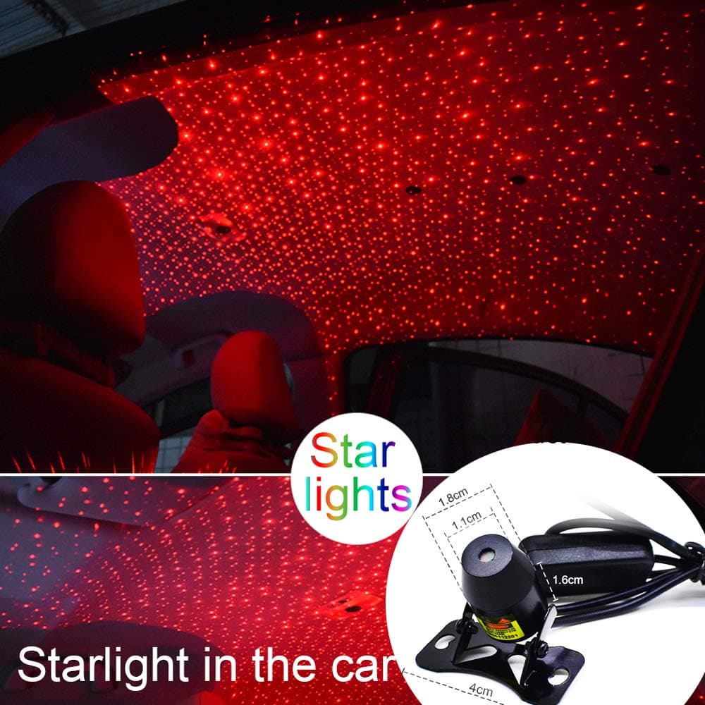 2019 Romantic Auto Roof Star Projector Lights, Flexible Romantic Galaxy USB Night Lamp Fit All Cars Ceiling Decoration Light Interior Ambient Atmosphere -No Need to Install (Red)