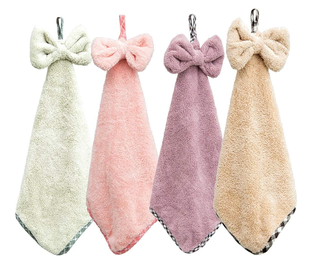 Paw Paw House Pack of 4, Hand Towels for Bathroom Kitchen with Hanging Loop Super Soft Absorbent Machine Washable Quick Dry 15.7"x8.5"