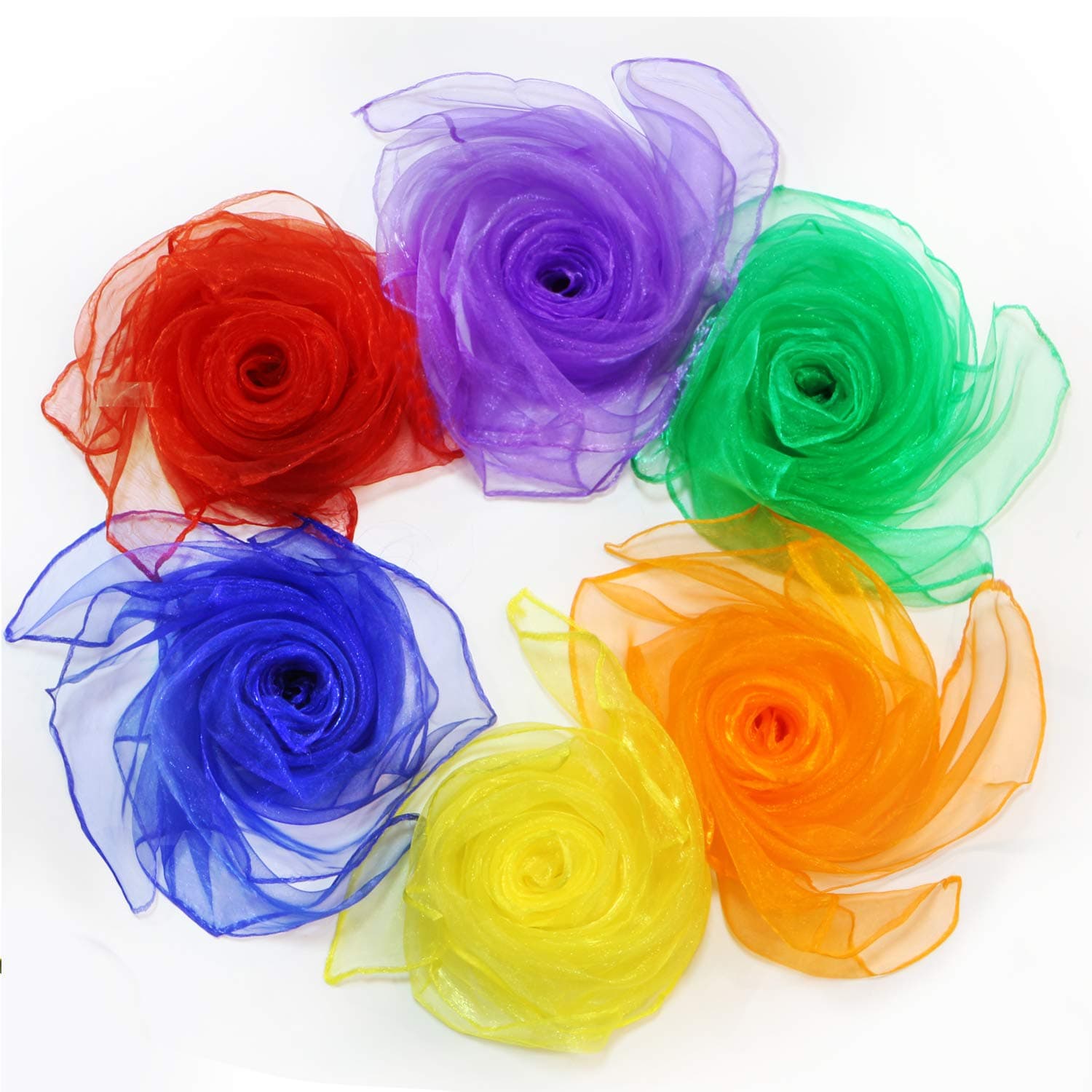 Novelty Place 12 Pcs Dance and Juggling Scarves - Silk Square Scarf with Hemmed Edges - Easy Clean Ideal Performance Props Accessories - 6 Colors(24" x 24")