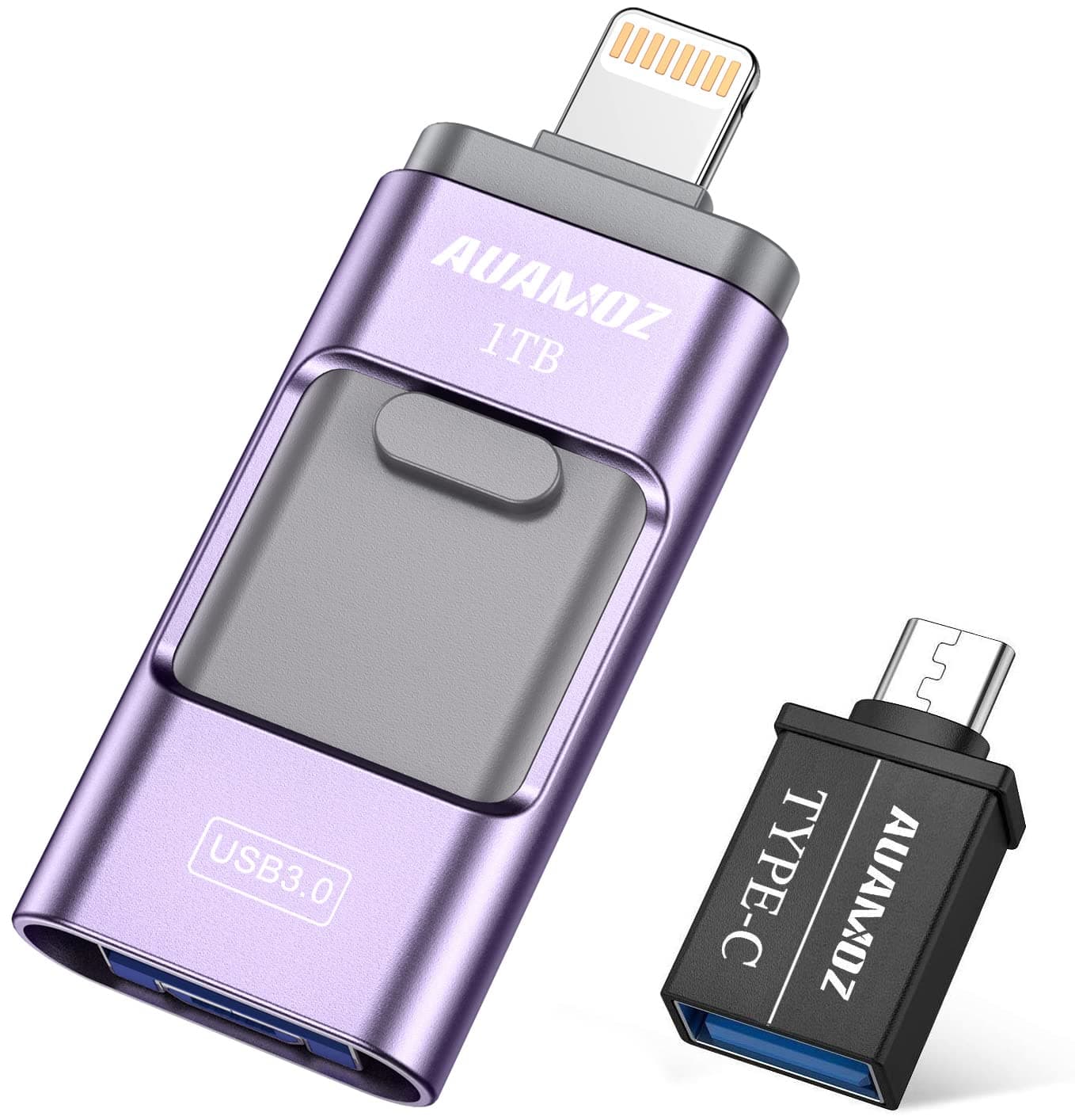 Flash Drive for iPhone 1TB, AUAMOZ USB Memory Stick Photo Stick External Storage Thumb Drive for iPhone iPad Android Computer (Light Purple)