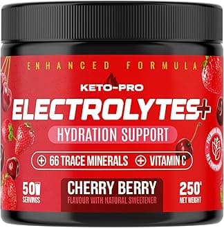 – Keto-Pro Keto Electrolytes 250g - 50 Servings | Electrolyte Powder & Salts with Astaxanthin | Supporting Fasting, Health & Fitness Goals | Cherry Berry Flavour