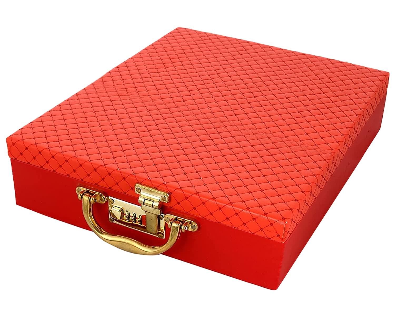 Kuber Industries 5 Rod Wooden Bangle Box|Pearl Studded Design Removable Rod Bridal Organizer With Mirror & Number Lock System (Orange)