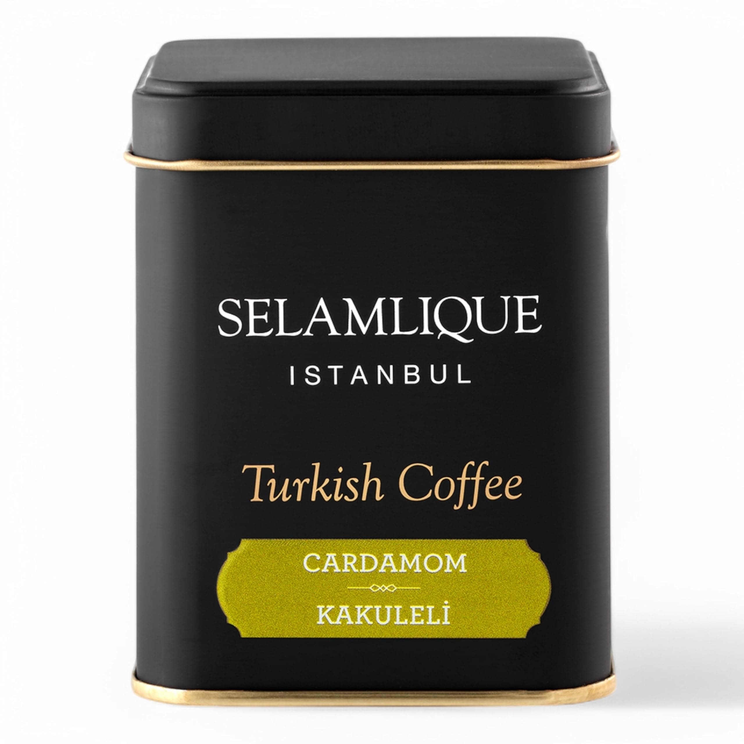 SELAMLIQUE ISTANBUL Cardamom Flavoured Ground Turkish Coffee | Finely Ground for Smooth Brew | Premium Arabica Beans | Stone-Milled Medium Roast | Authentic Spiced Turkish Coffee – 125g Box