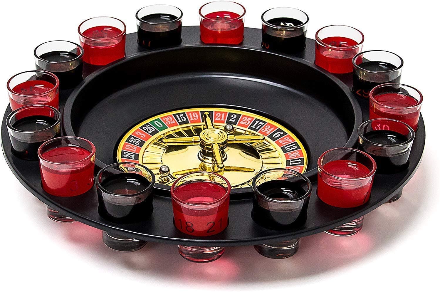 Drinking Roulette Casino Board Drinking Games Party Games for Adults Parties, Shot Roulette Spinning Drinking Game Set - (Including 2 Balls and 16 Glasses)