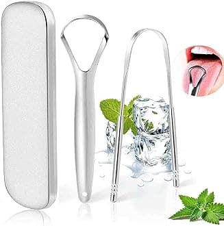 Stainless Steel Metal Tongue Scraper - Mouthology For Adults, Professional Brush Oral Care, Improve Bad Breath And Fresh Breath, With Storage Box-2 Pack