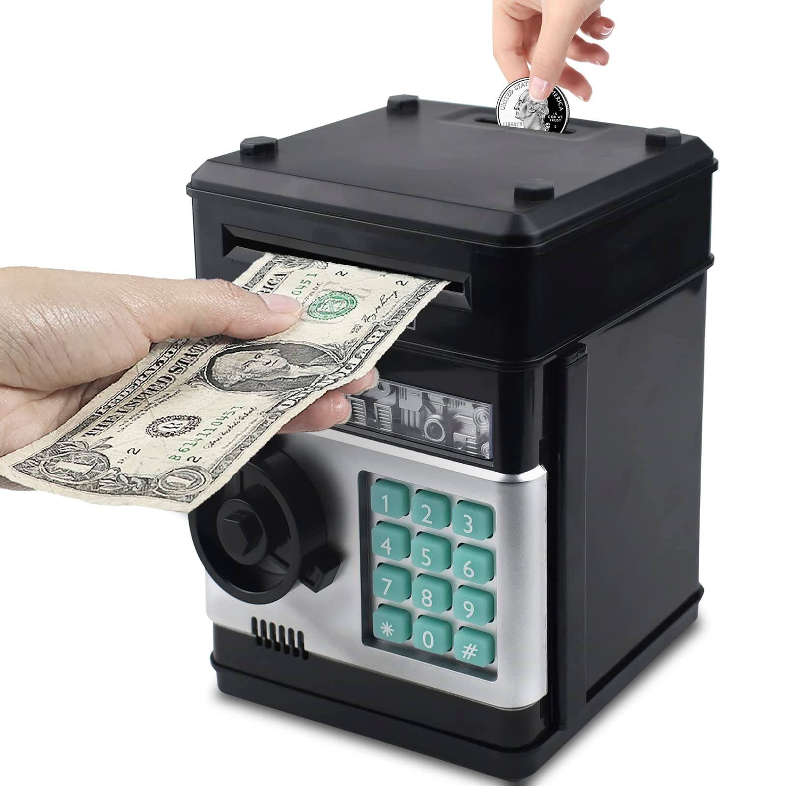 Piggy Bank for Kids, ATM Electronic Password Cash Coin Bank, Money Saving Box for Kids, Boys Girls Birthday Gift (Black)