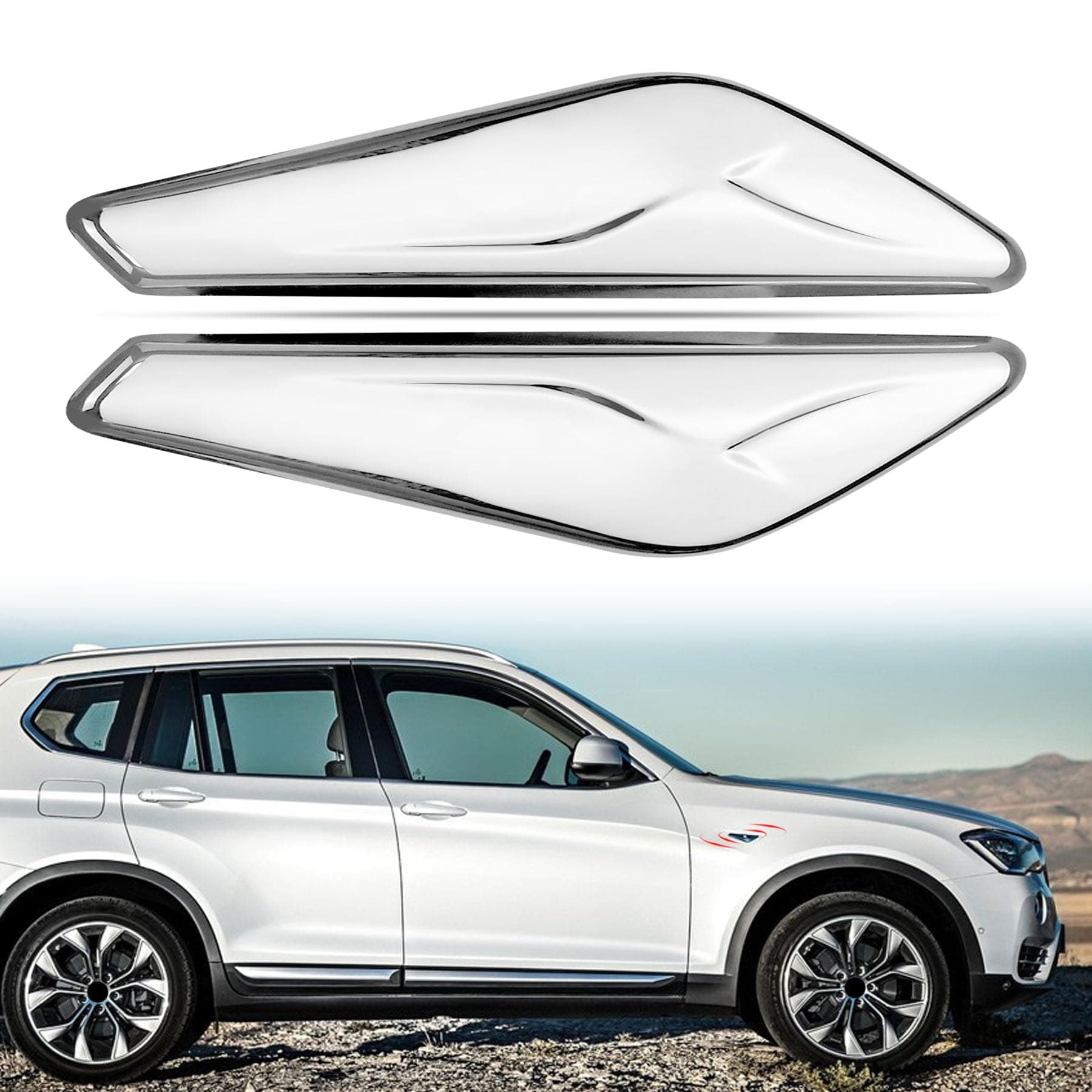 Front Side Fender Chrome Trim Finisher Fits For BMW X3 X4 F25 F26 2013-2017 Replace 51117338570 51117338569 Right Left Side Fender Chrome Panel Marker Finisher 2 Pcs