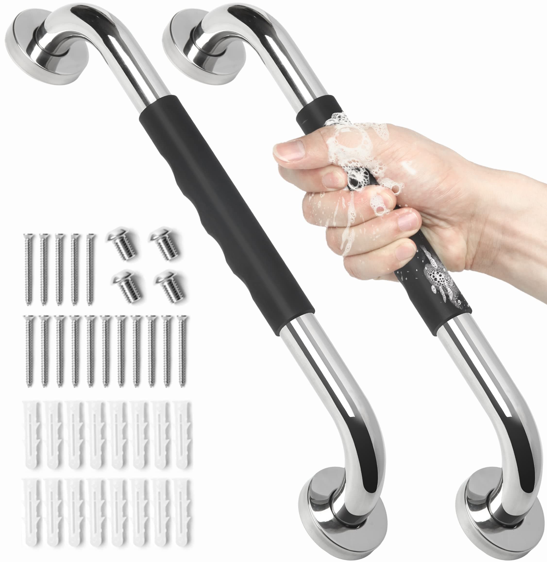 2 Pack Grab Bars for Showers 16 Inch Anti Slip, Shower Grab Bars for Seniors, Handicap Grab Bars for Wall Bathroom, Safety Bath & Shower Handles for Elderly, Tesuchan