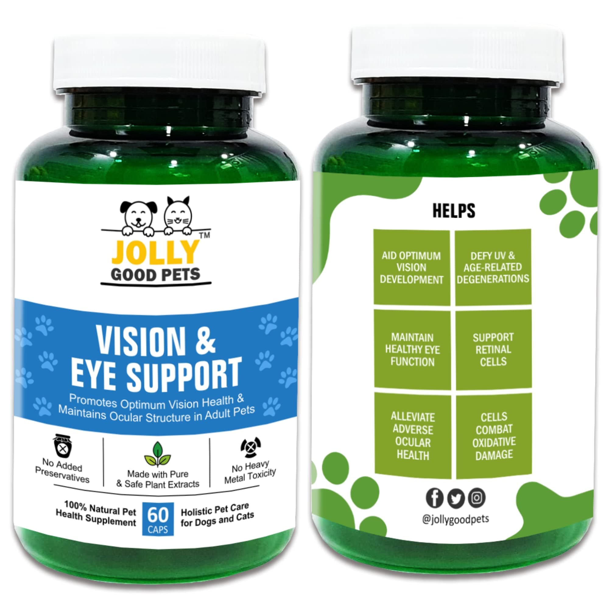 Vision & Eye Support Supplement for Dogs & Cats I 100% Plant-Based I Combats Aging Degeneration & Supports Retina Cells I 60 Capsules